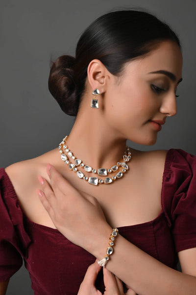 Uncut Kundan Polki Necklace With Earrings And Bracelet