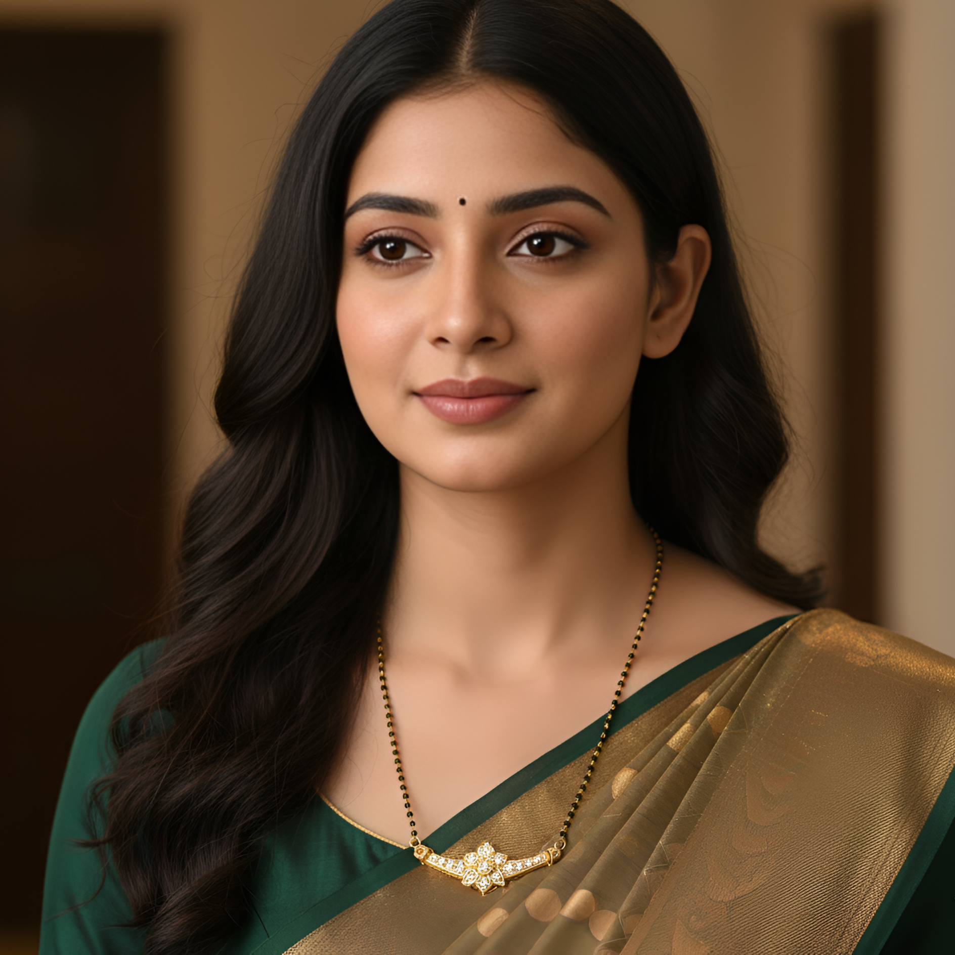 Floral Design AD Stone Gold Plated Mangalsutra