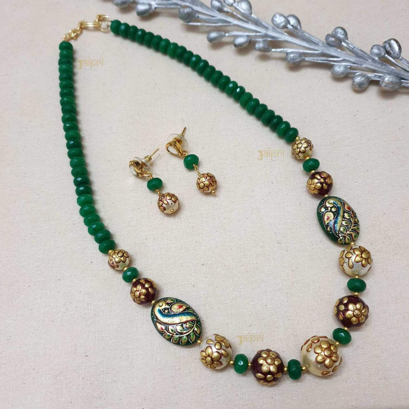 Floral Meenakari Gold Necklace With Earrings