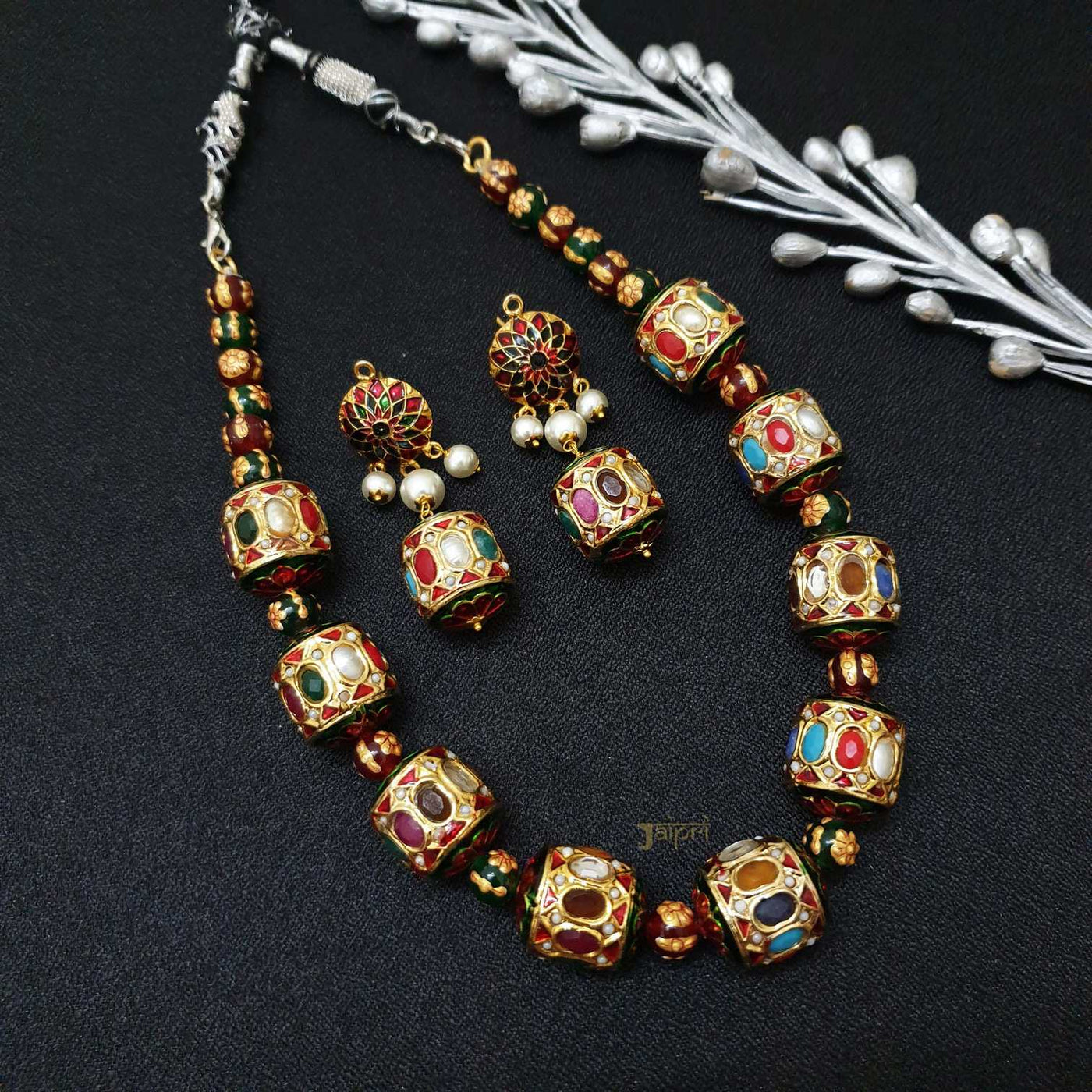 Meenakari Traditional Floral Necklace With Earrings