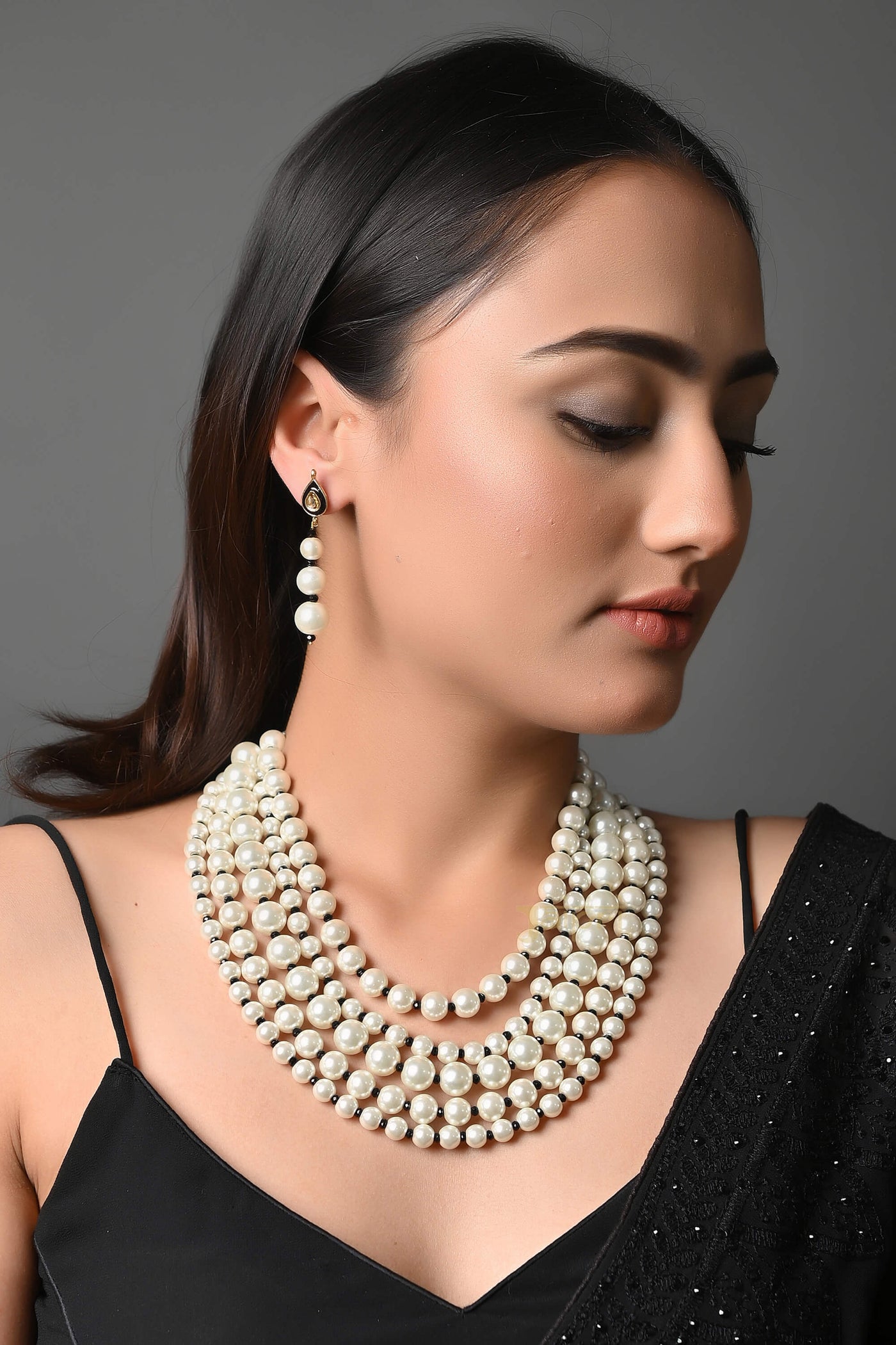 Multilayered Pearl Beads Stone Adorable Necklace
