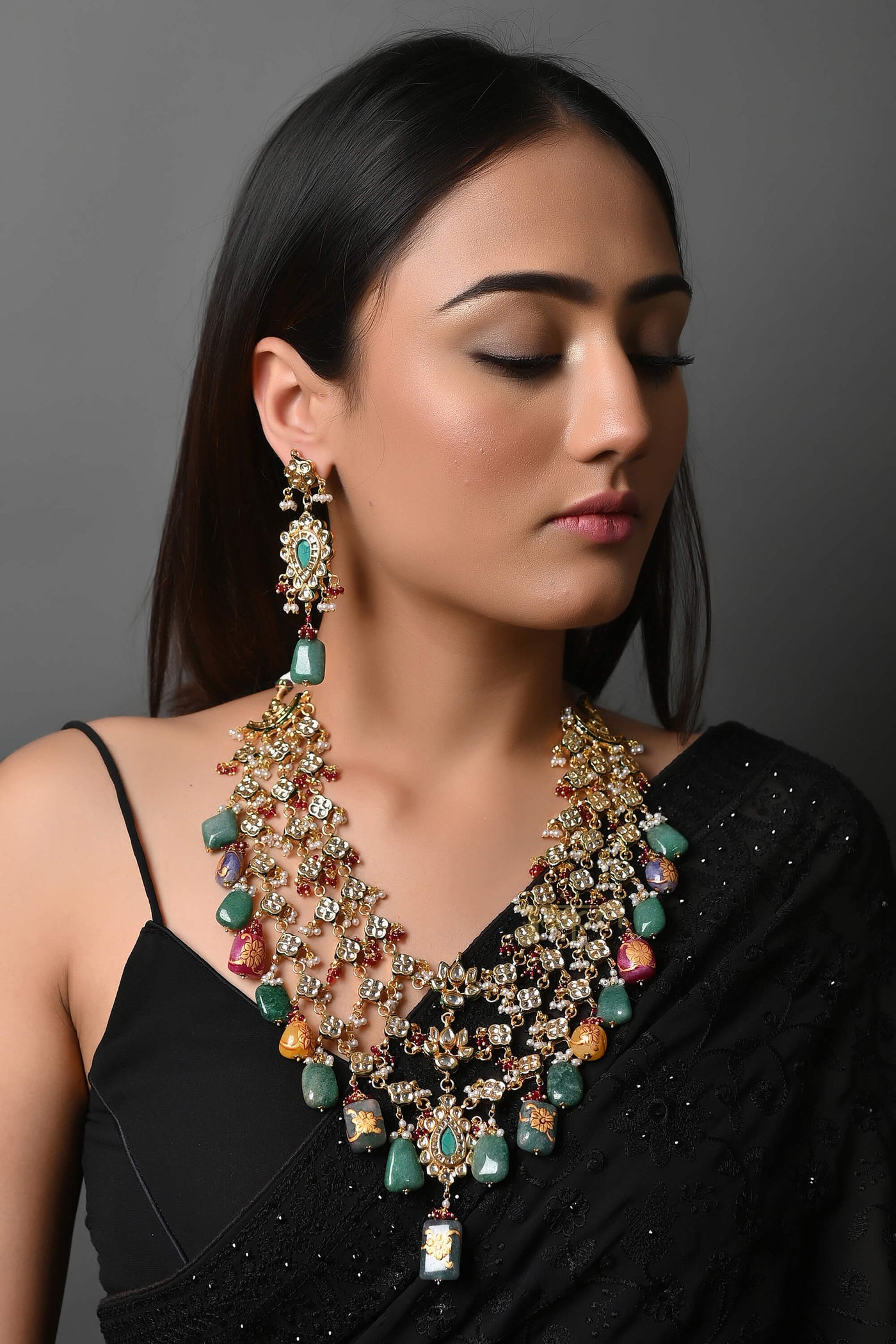 Kundan Rani Haar Necklace Set With Stone Beading