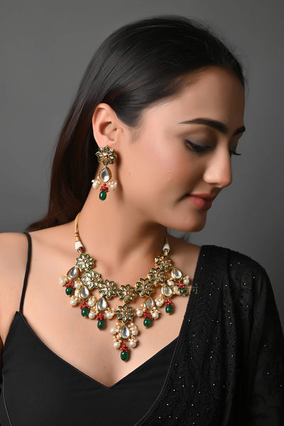 Kundan Meenakari Wedding Necklace With Earrings