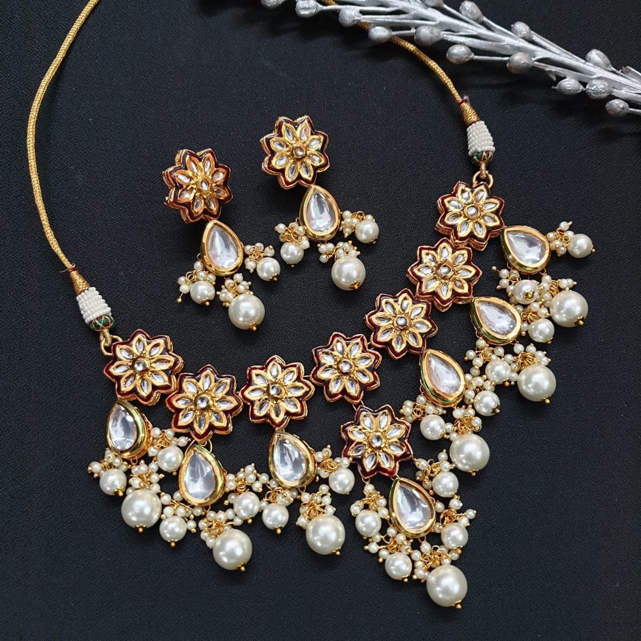 Kundan Meenakari Pearl Beaded Necklace Set