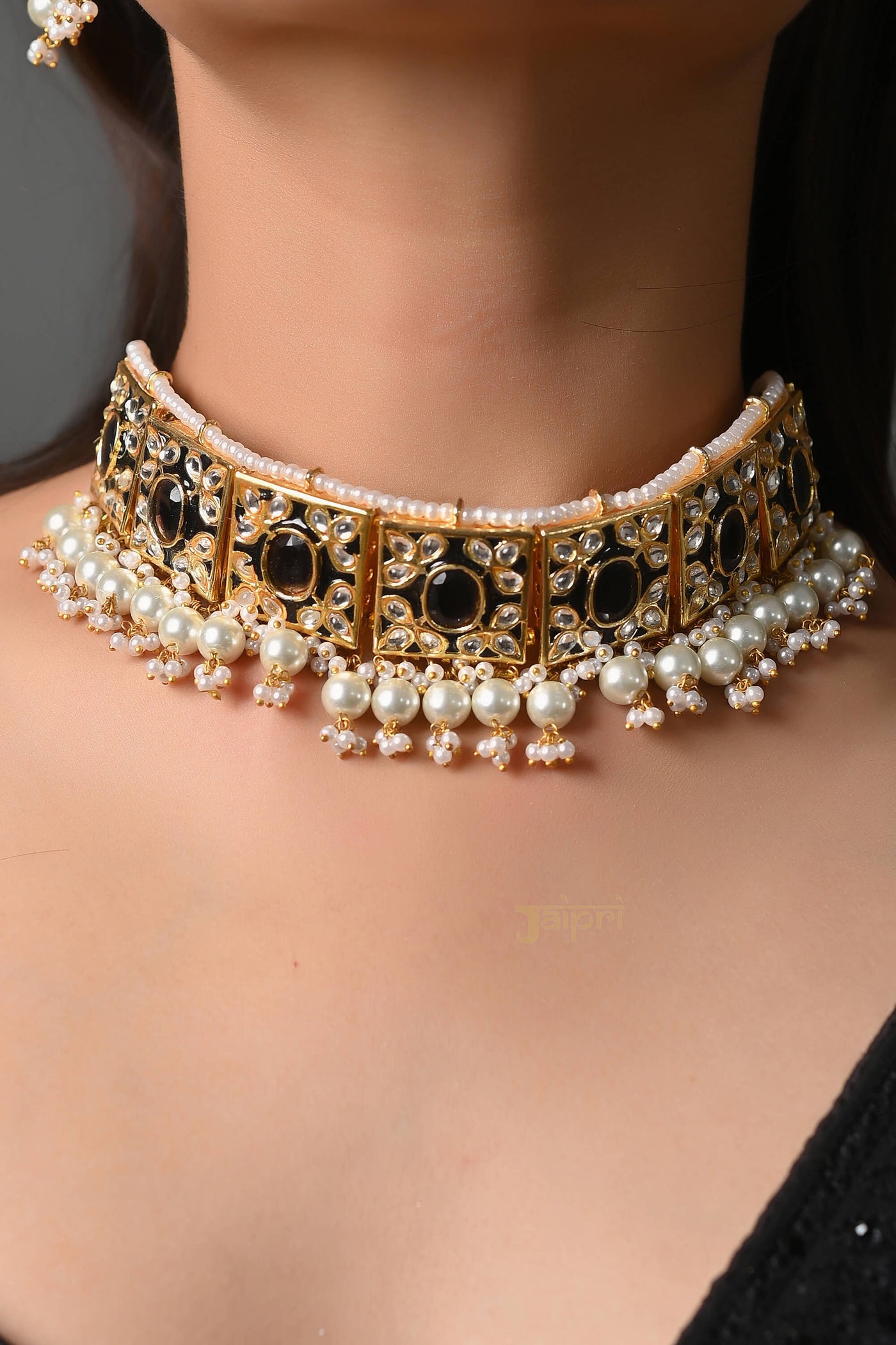Black Stone Meenakari Choker Necklace Set