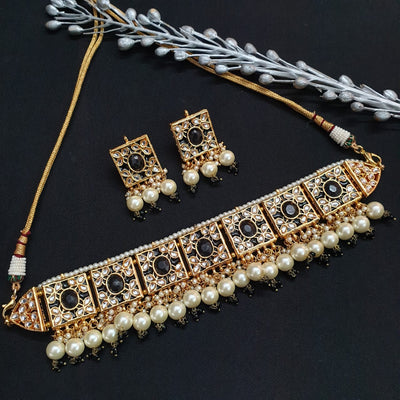 Black Stone Meenakari Choker Necklace Set