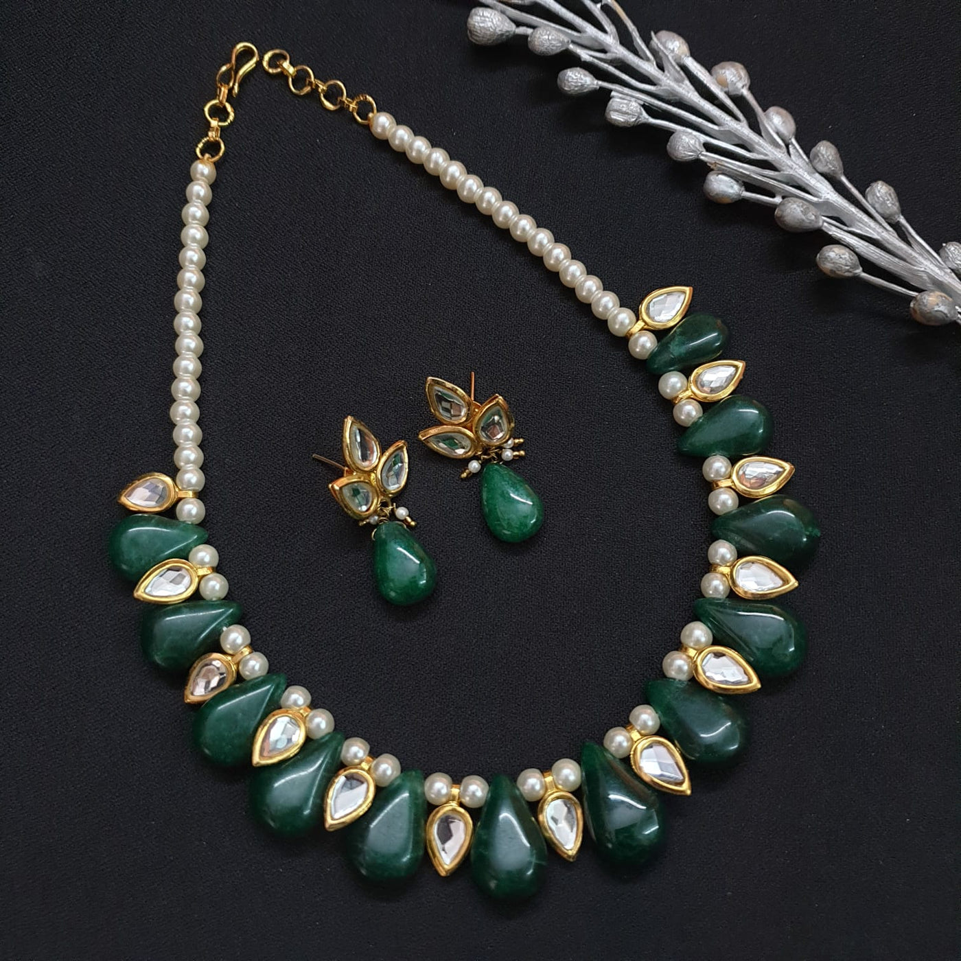 Kundan Stone Necklace Set With Earrings