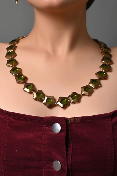 Green Floral Necklace With Earrings