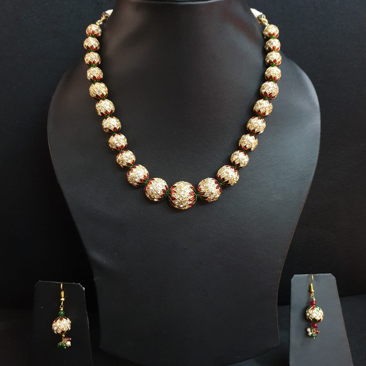 Jadau Beads Traditional Necklace With Earrings