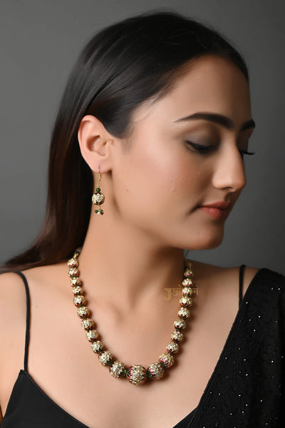 Jadau Beads Traditional Necklace With Earrings