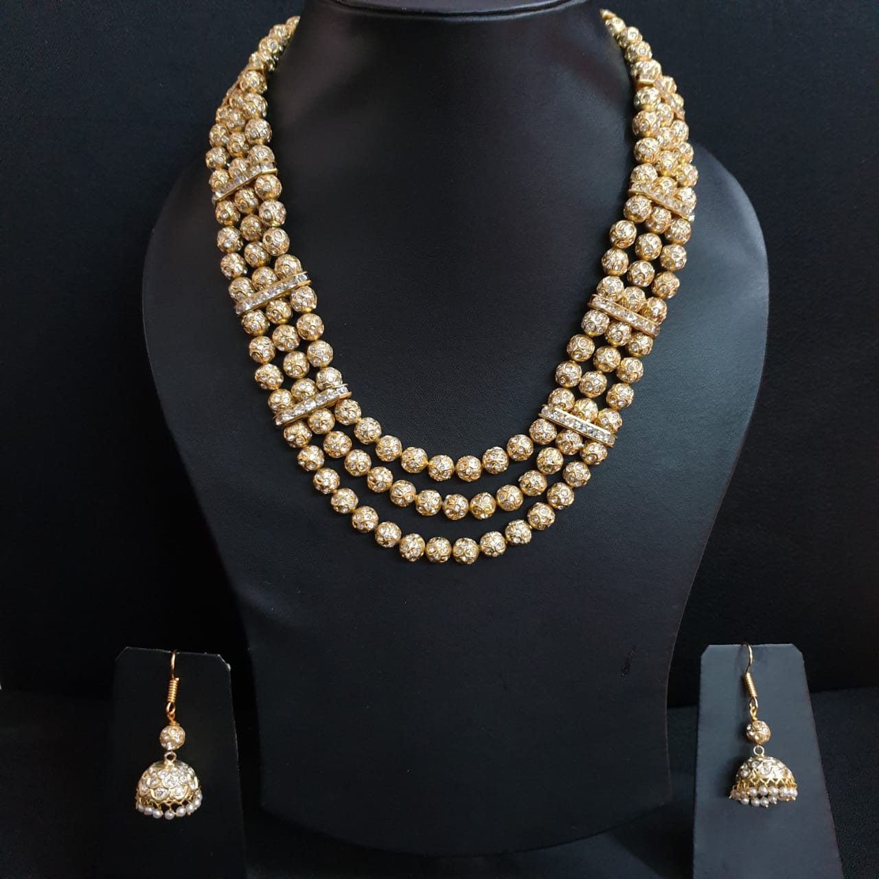 Jadau White Stone Handmade Traditional Beads Necklace Set