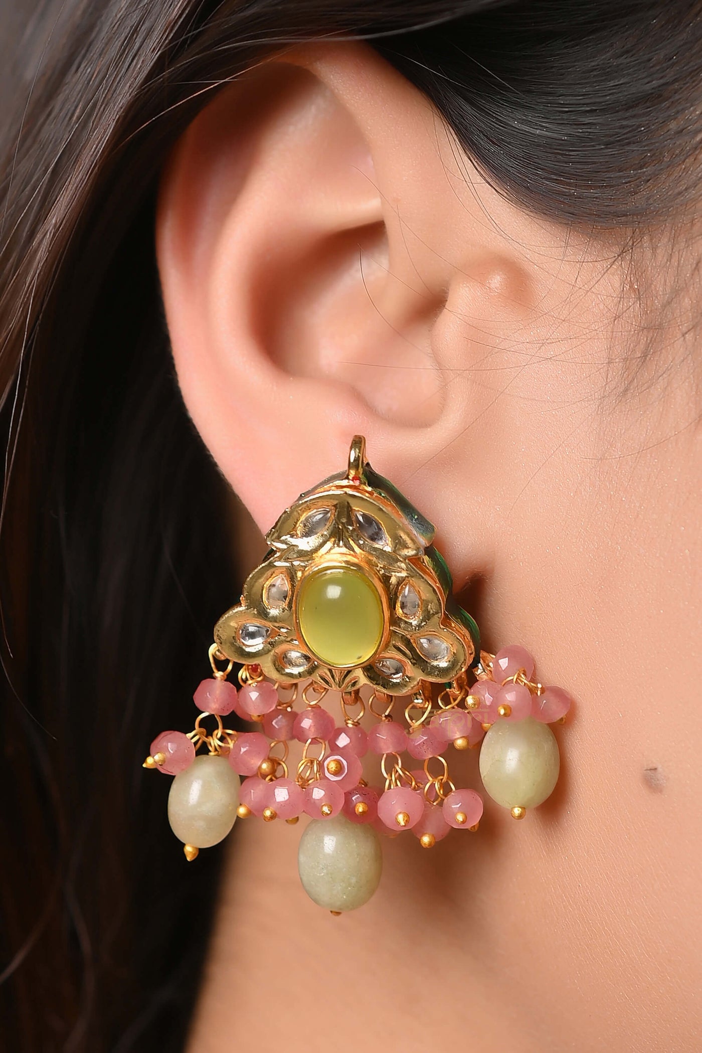 Kundan Stone Pendant Set With Earrings