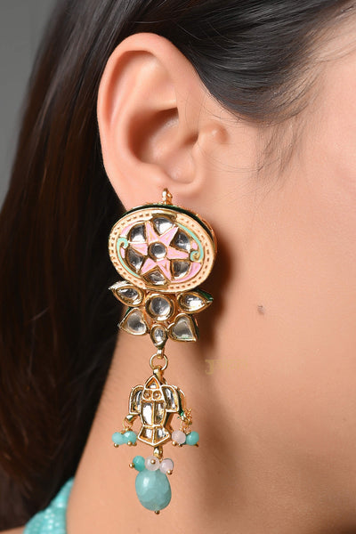 Kundan Meenakari Stone Beaded Long Pendant Set