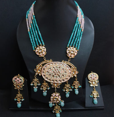 Kundan Meenakari Stone Beaded Long Pendant Set