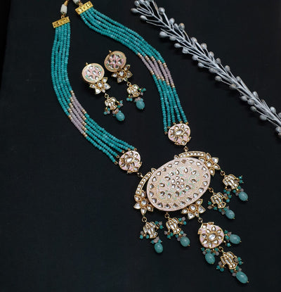 Kundan Meenakari Stone Beaded Long Pendant Set