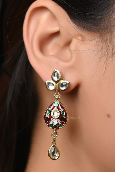 Kundan Meenakari Small Pendant Set With Earrings