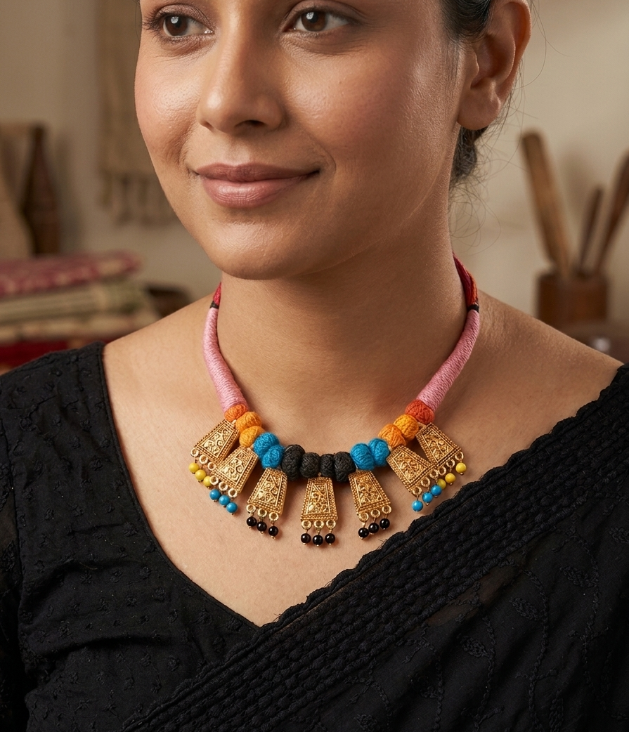 Multicolor Thread Geru Necklace Set