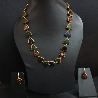 Multi Color Triangle Shape Necklace With Earrings