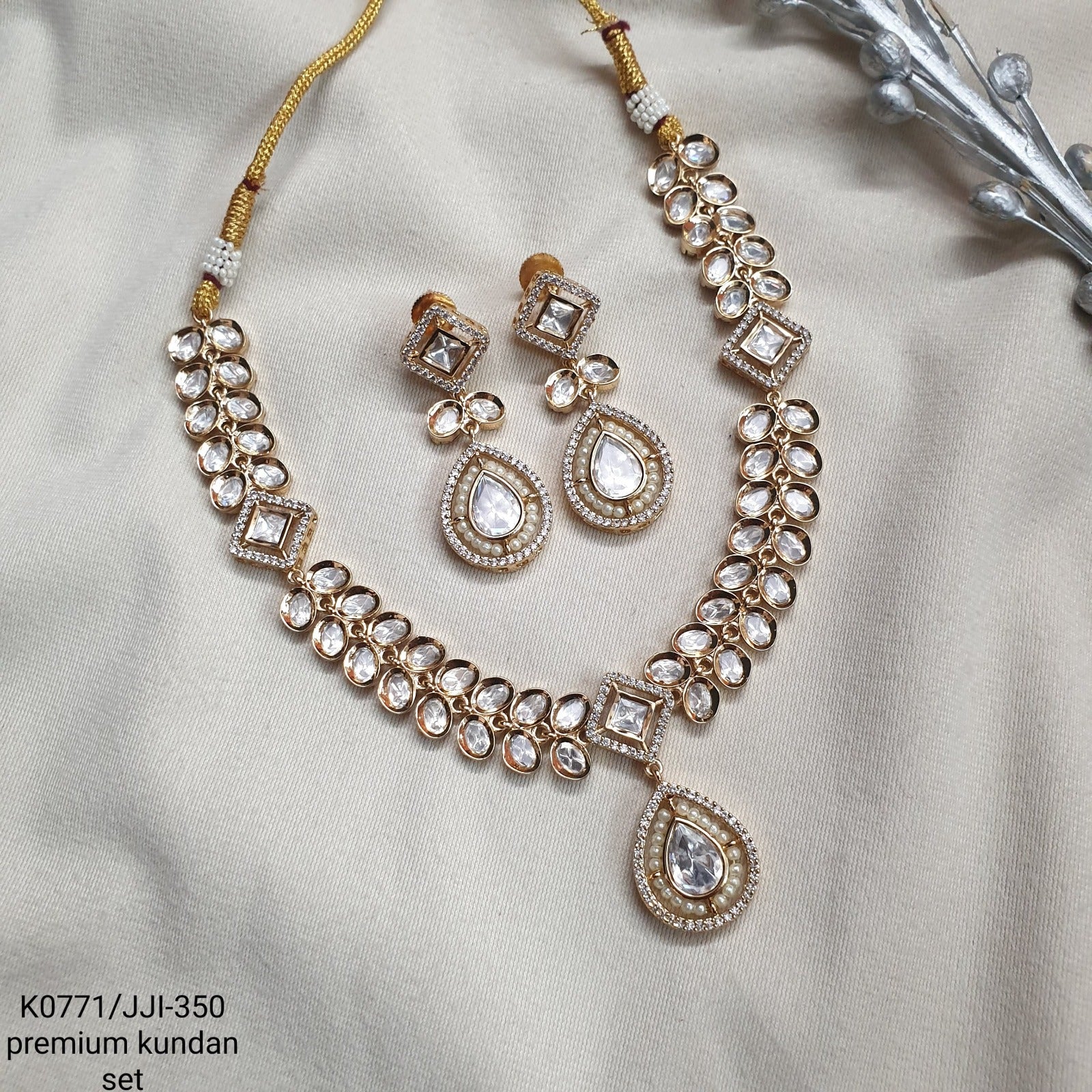 Kundan Polki Drop Necklace Set With Earrings