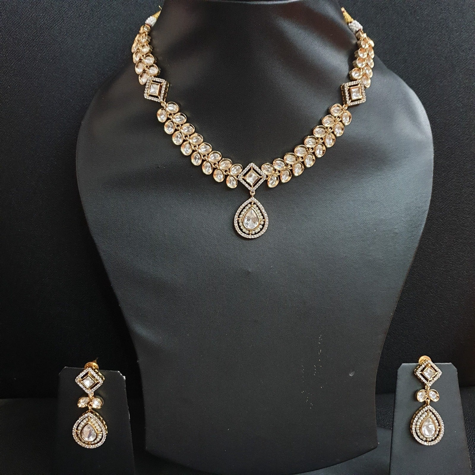 Kundan Polki Drop Necklace Set With Earrings