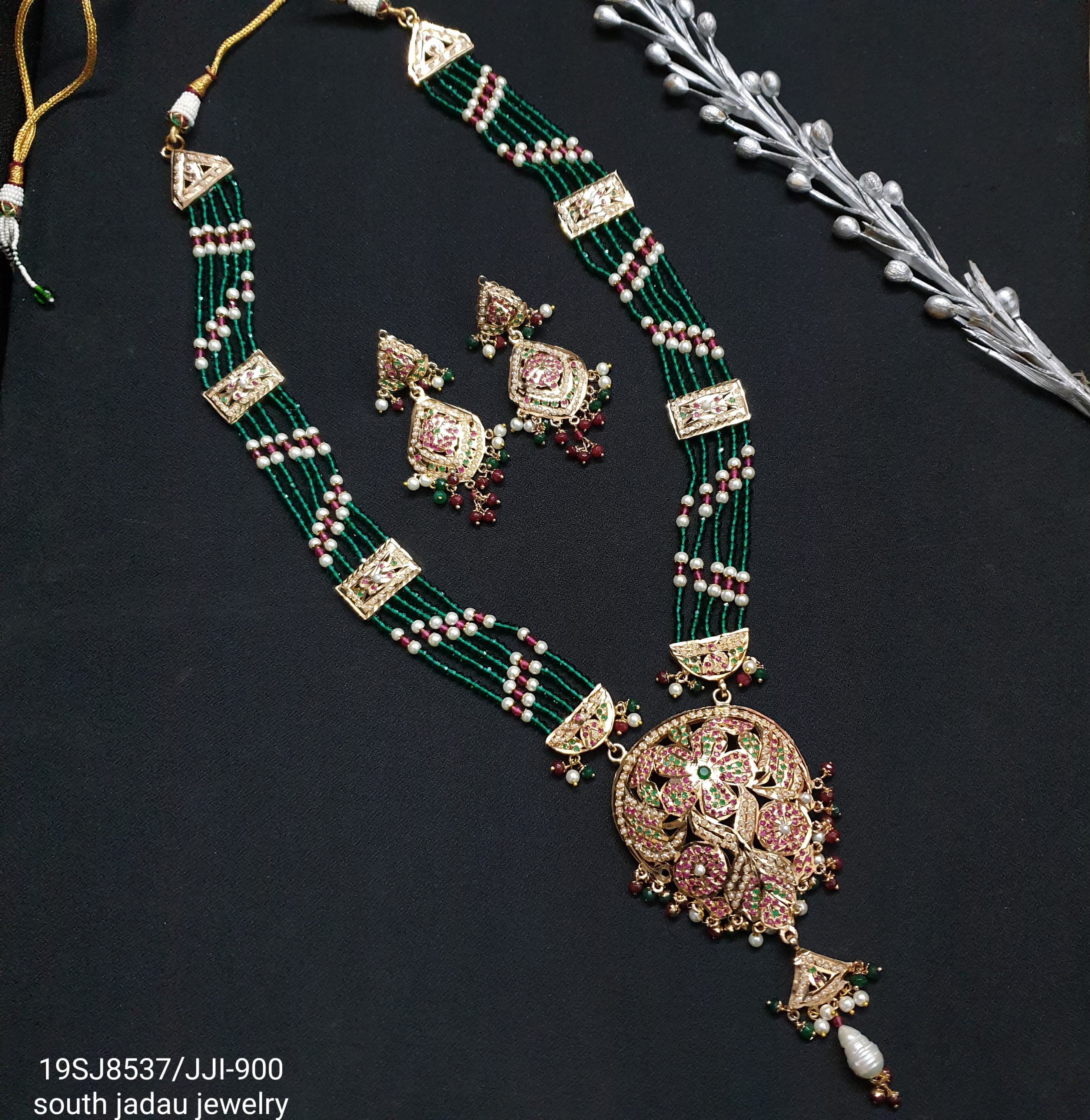 South Jadau Beaded Green Long Set