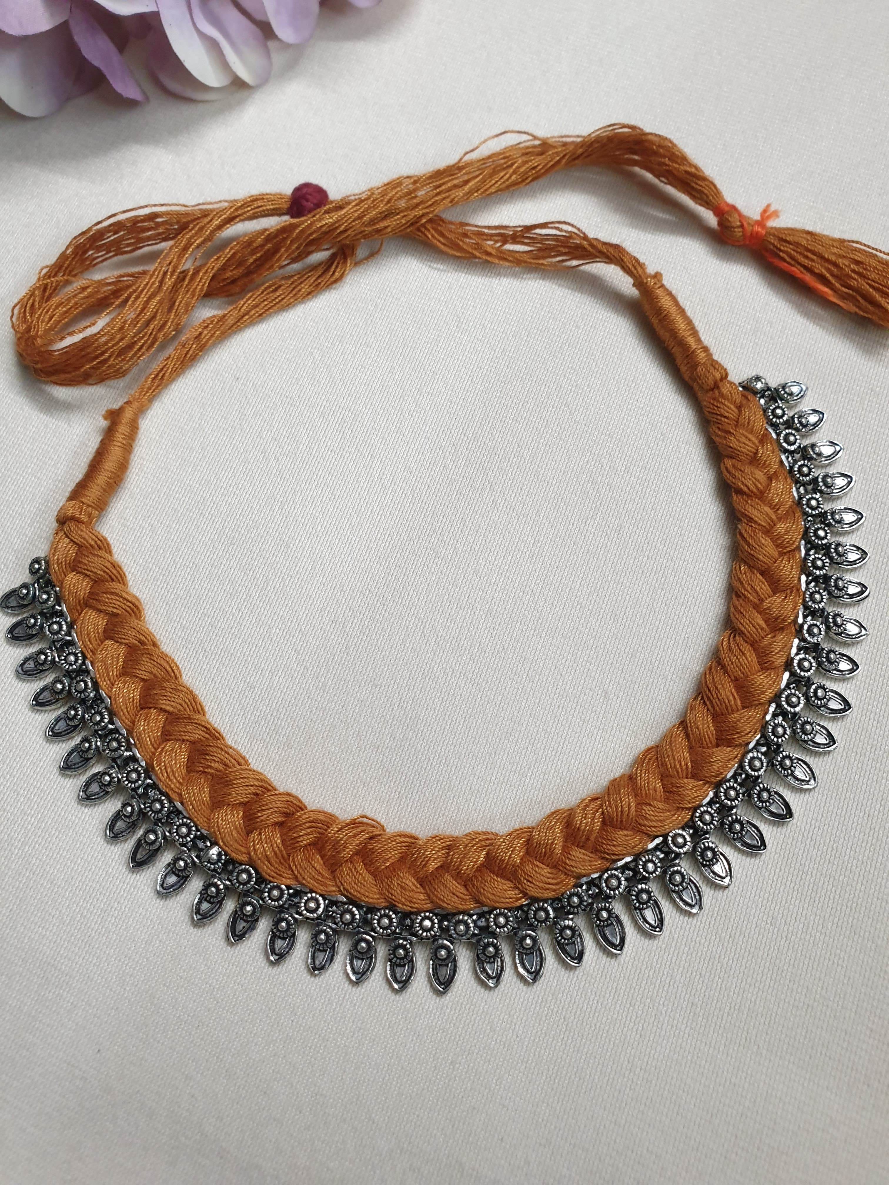 Oxidised Silver Golden Thread Necklace