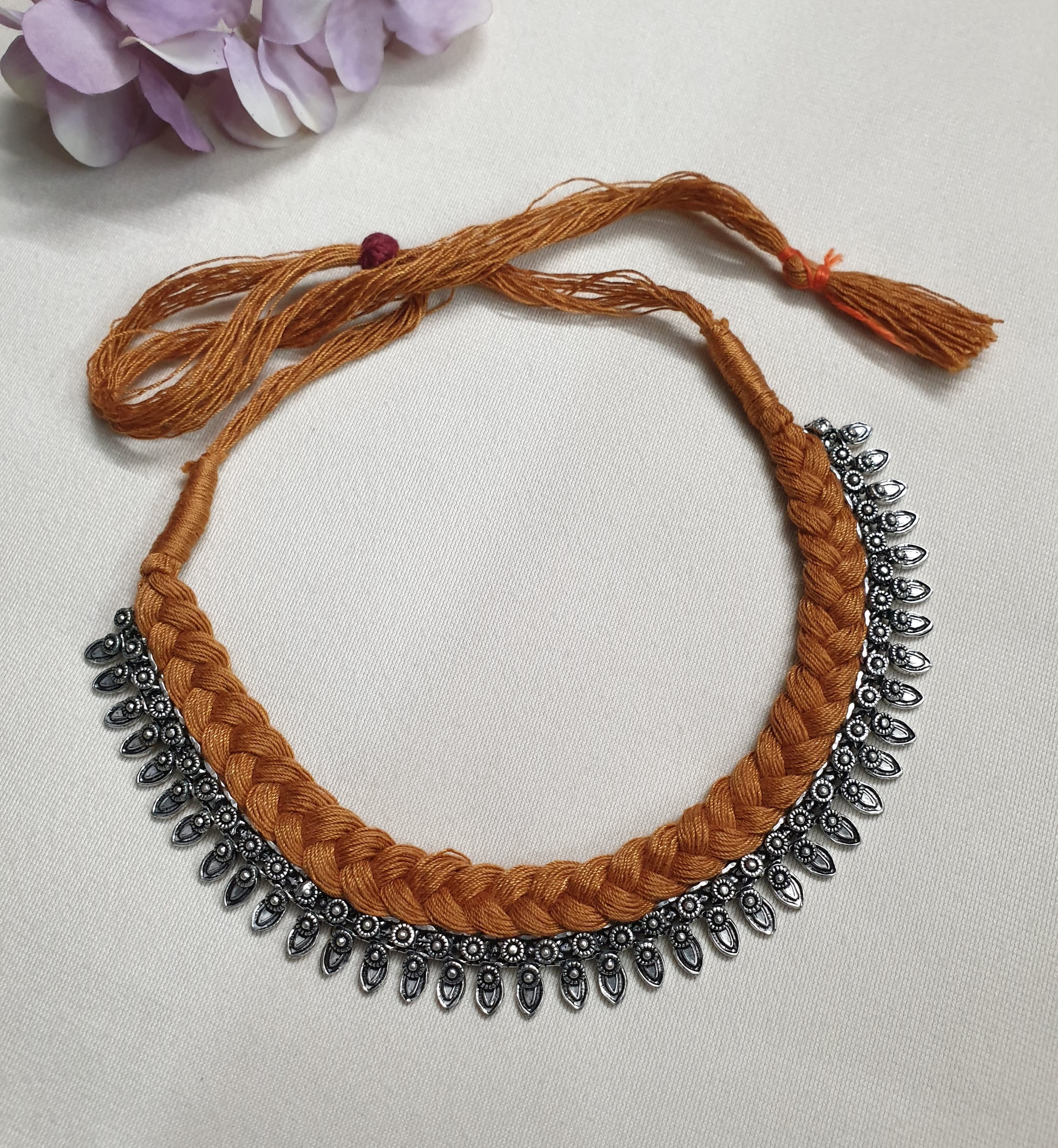 Oxidised Silver Golden Thread Necklace