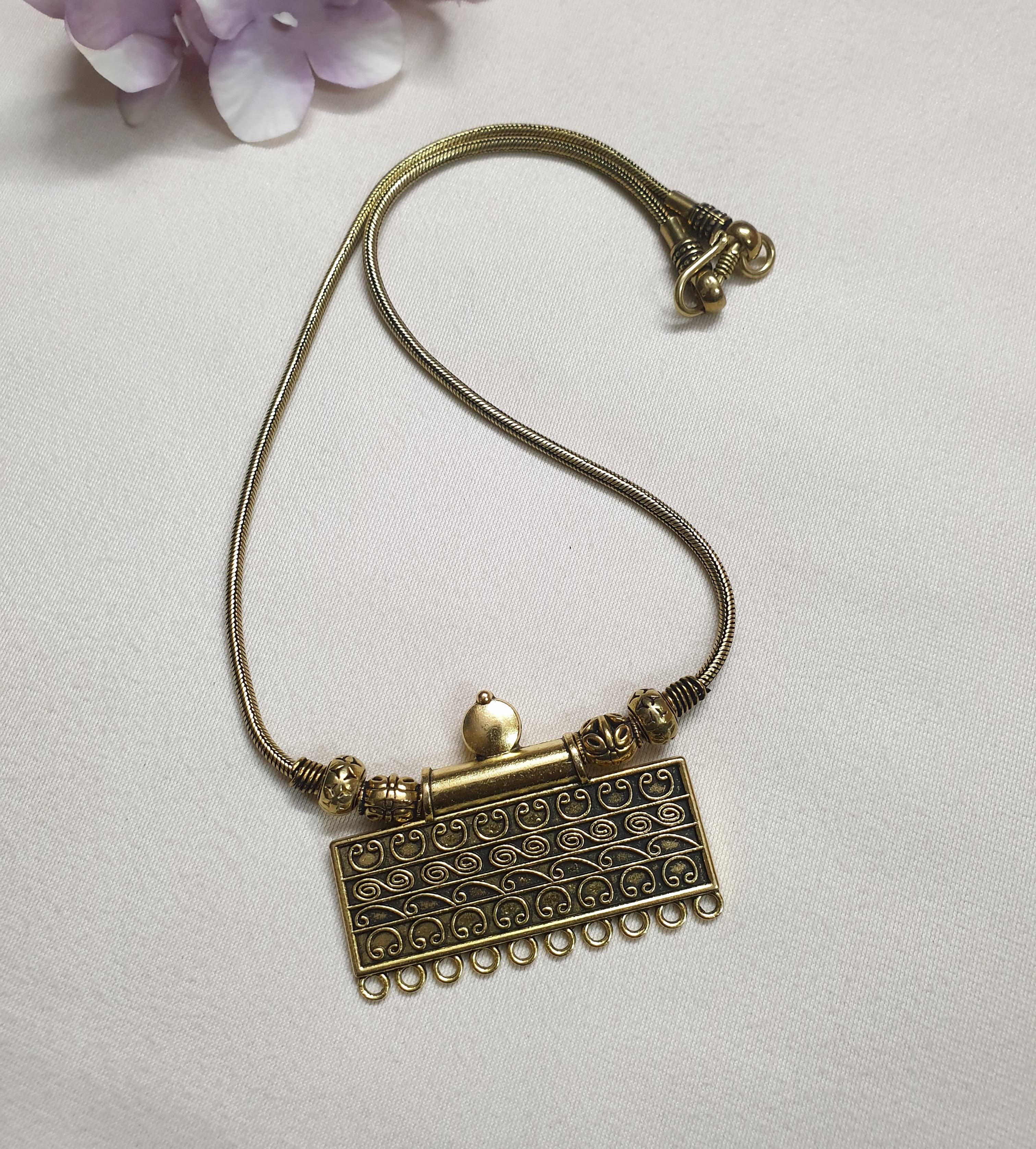 Antique Gold Handcarved Chain Necklace