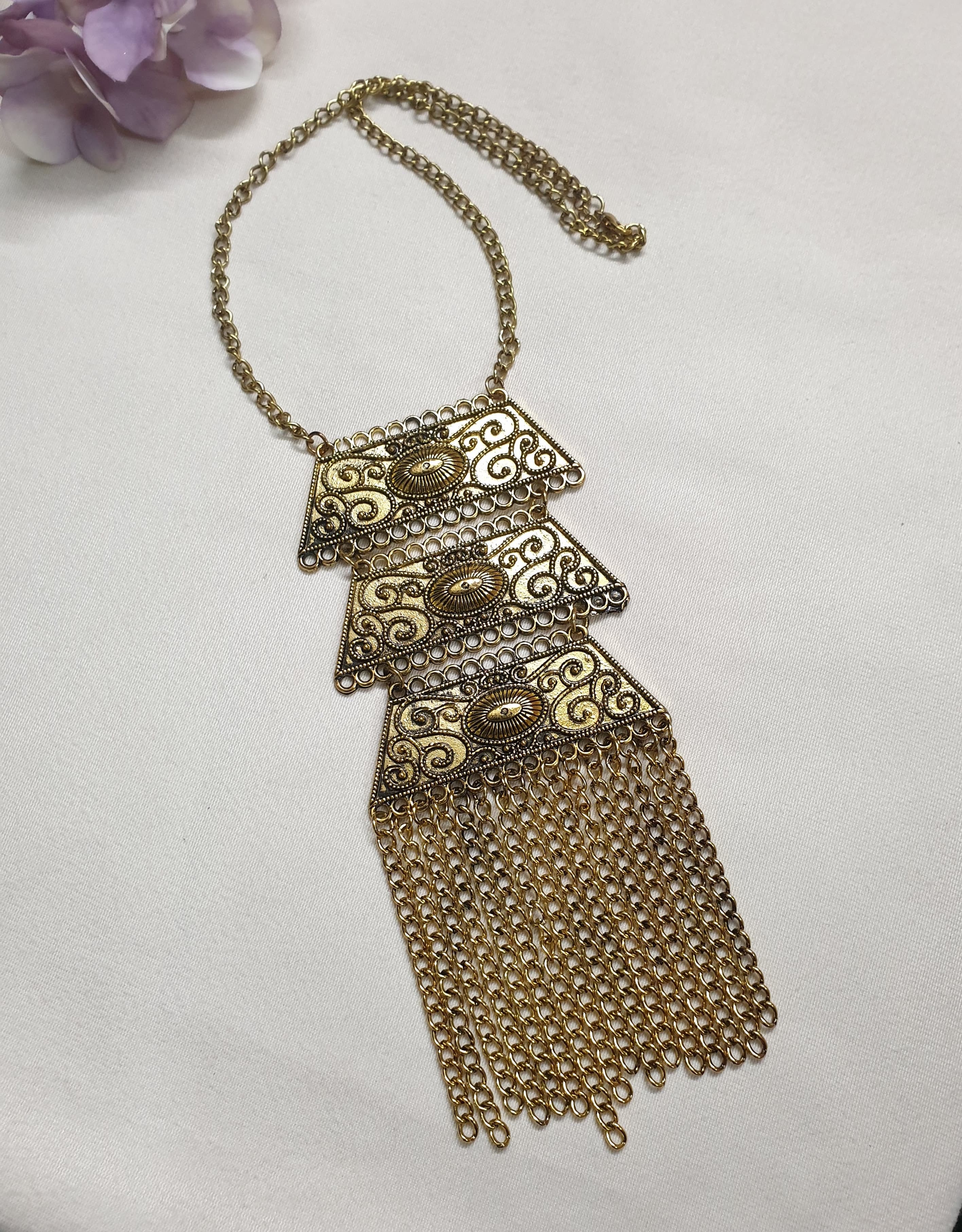 Gold Tone Long Chain Garba Jewelry