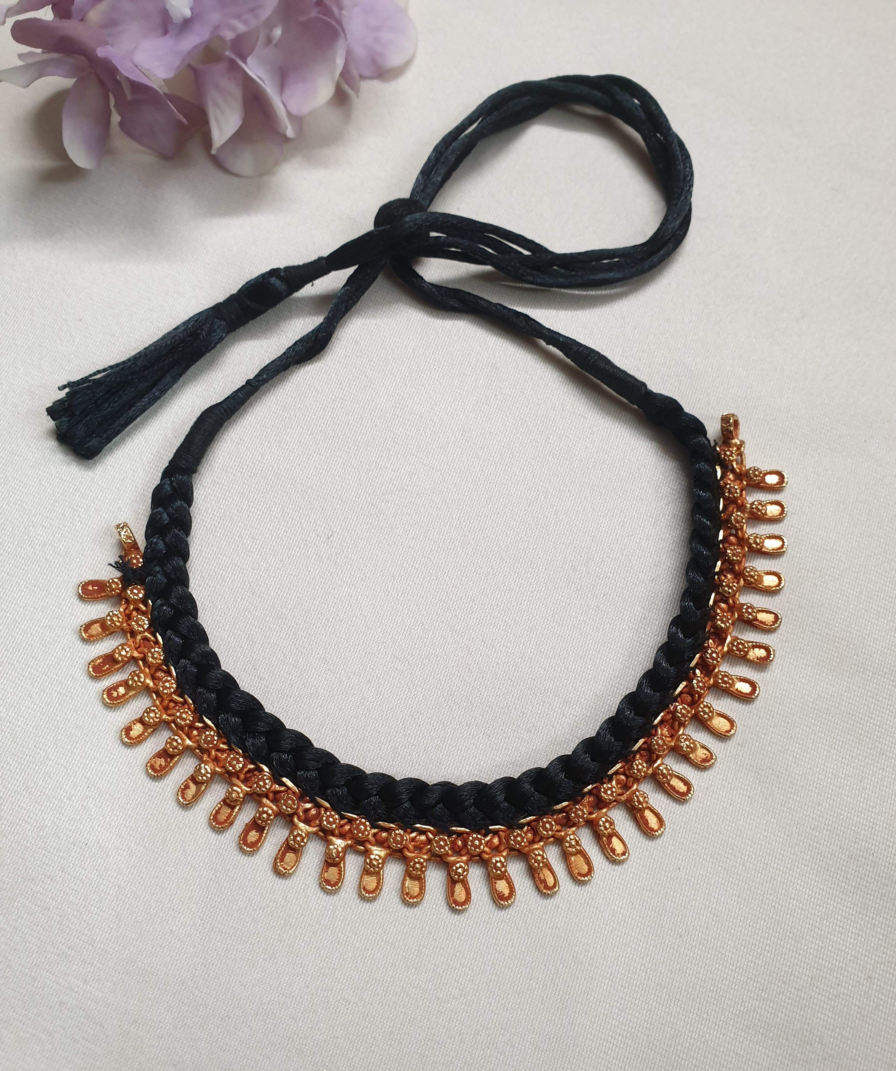 Antique Geru Oxidised Thread Necklace Set