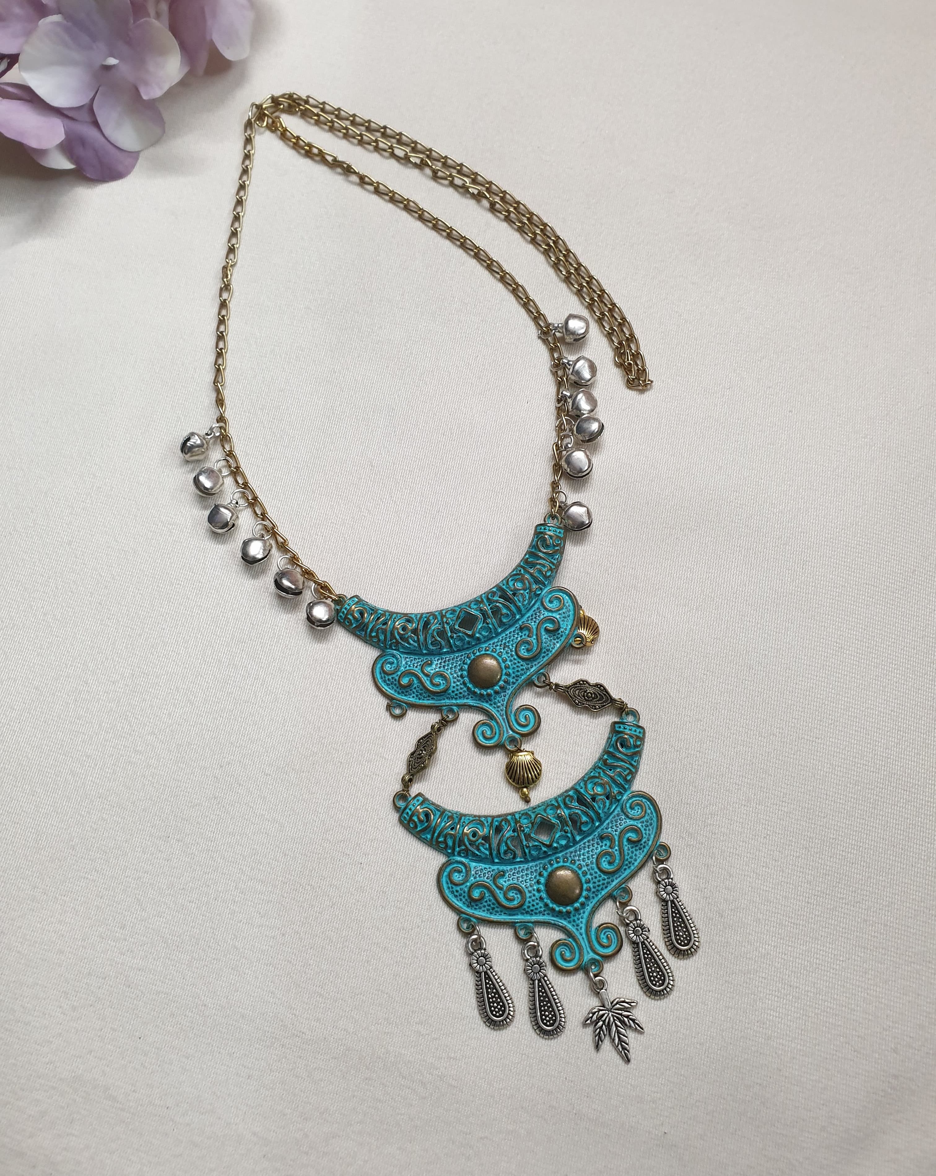 Turquoise Oxidised Long Chain Necklace