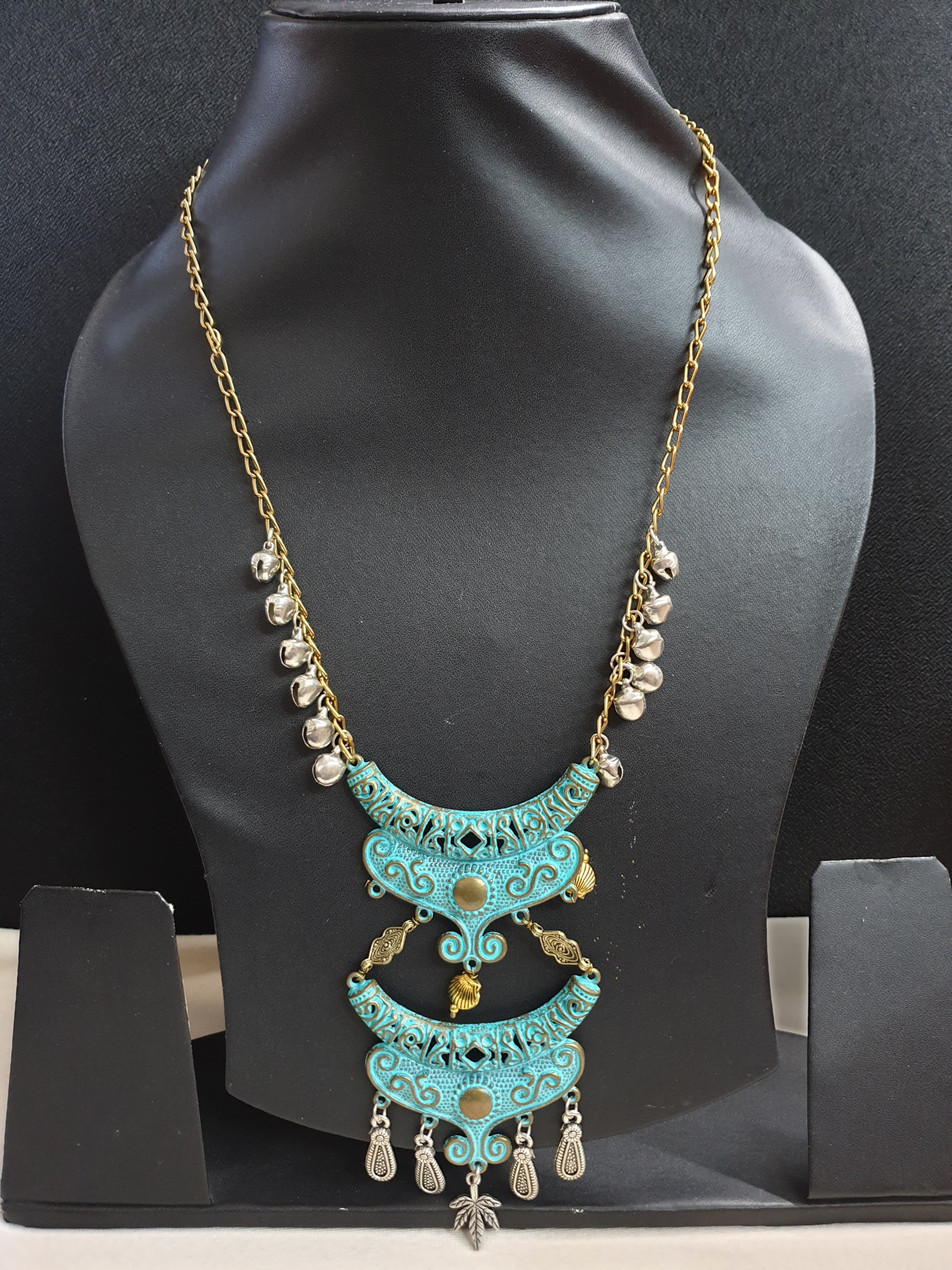 Turquoise Oxidised Long Chain Necklace