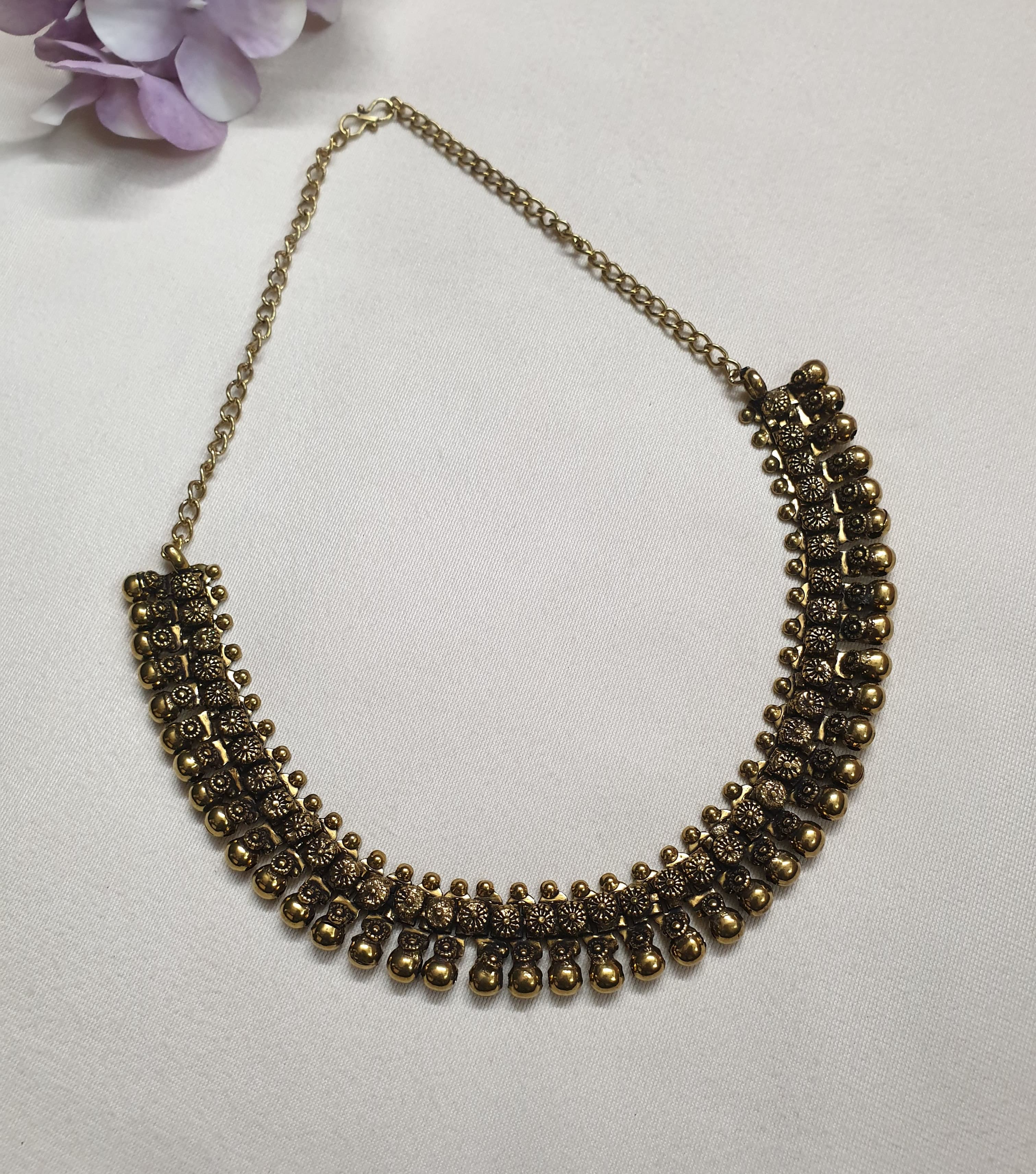 Antique Gold Handcarved Chain Necklace