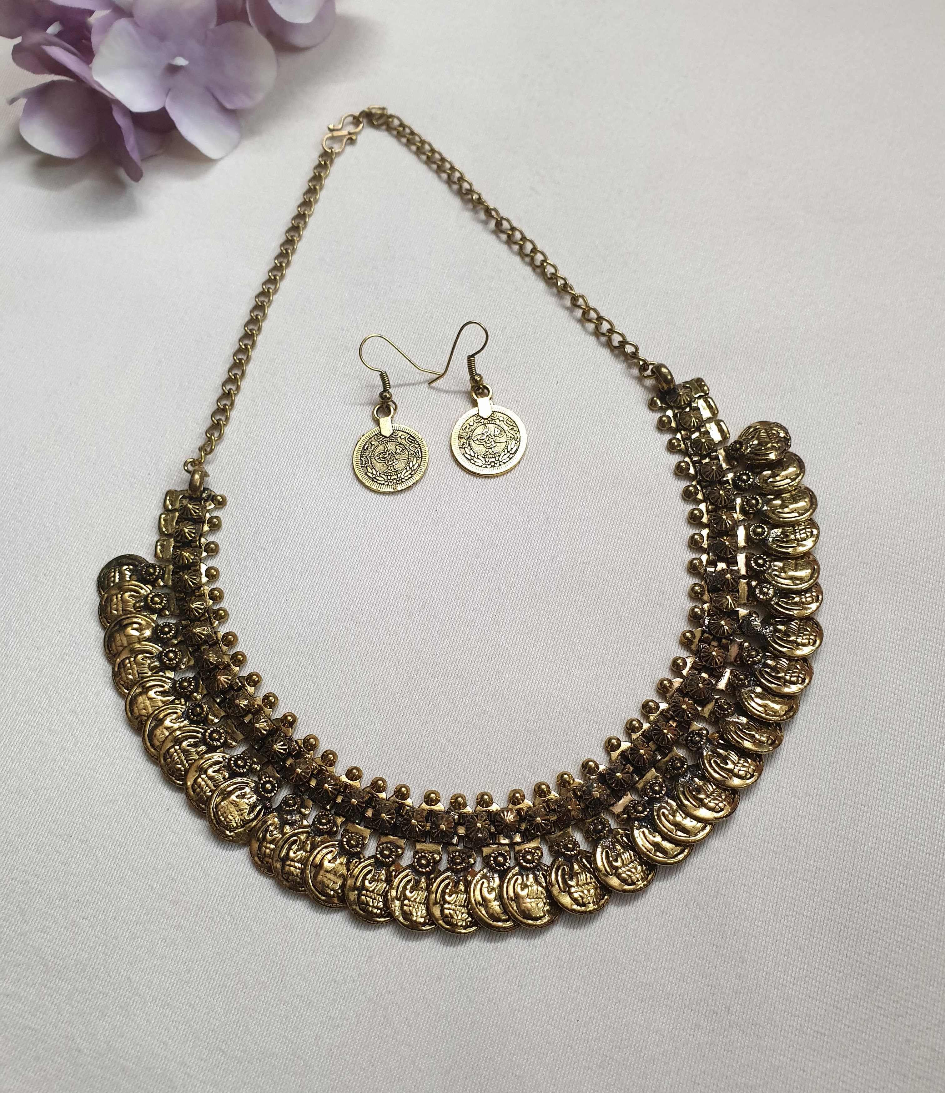 Antique Gold Chain Necklace With Earrings