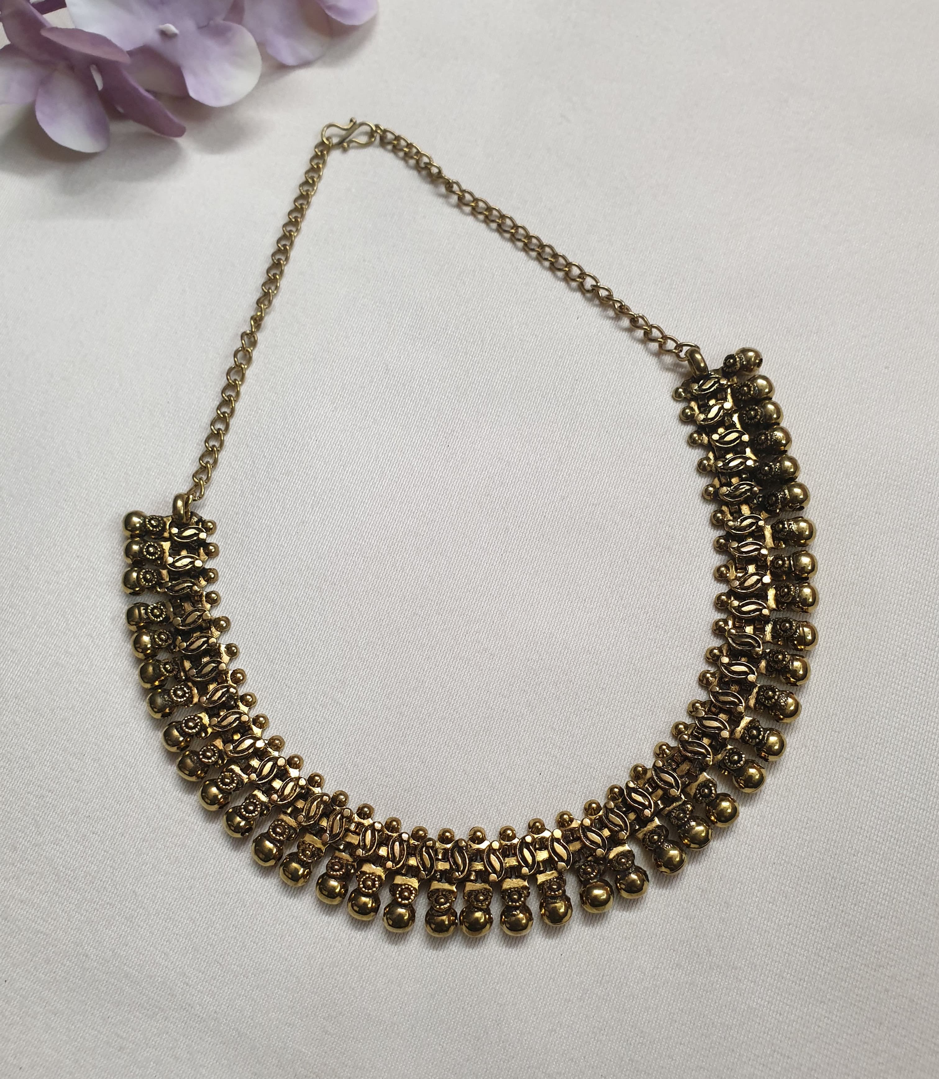 Antique Gold Chain Handcarved Necklace