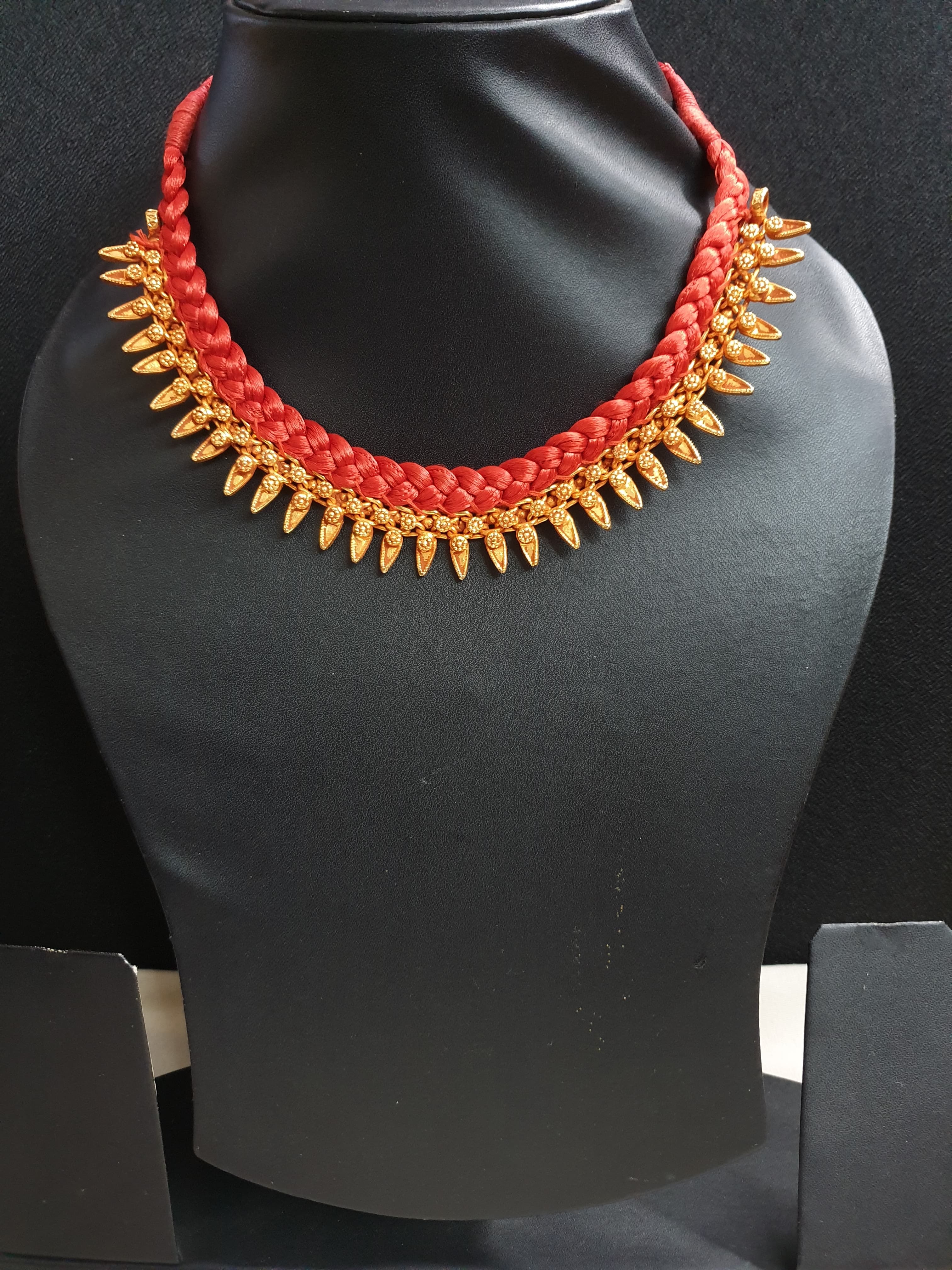 Antique Geru Oxidised Orange Thread Necklace Set