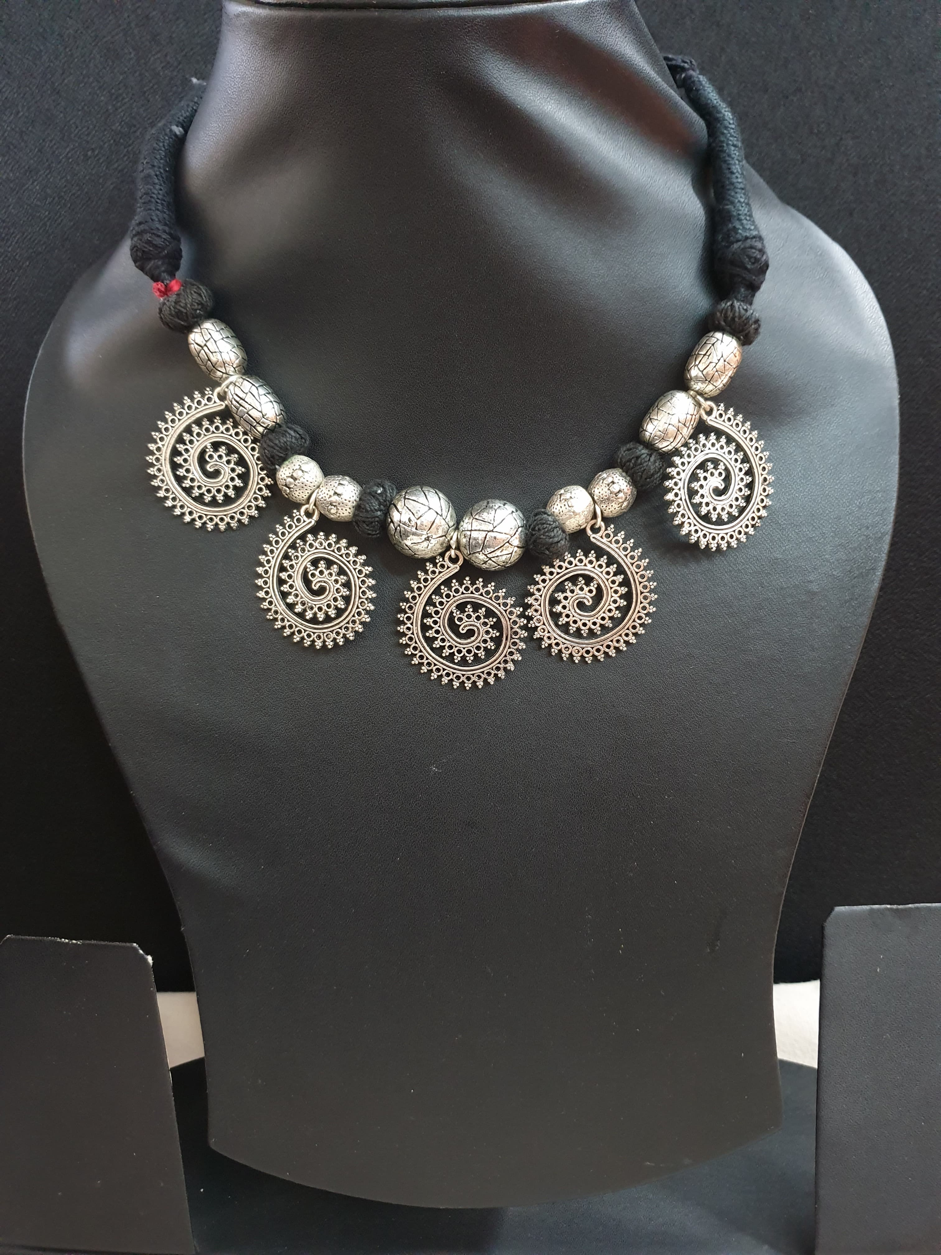 Oxidised Silver Black Thread Fancy Necklace