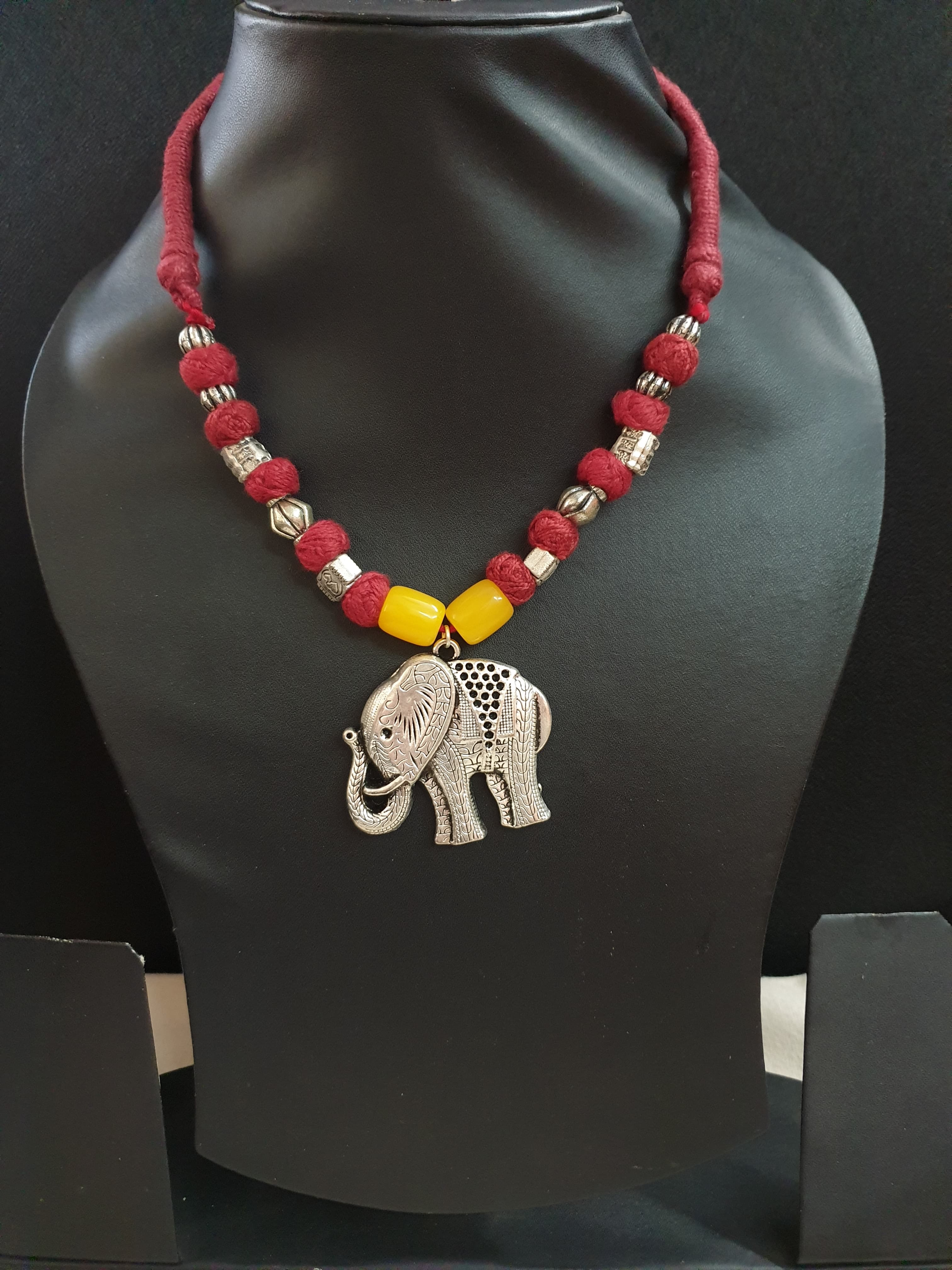 Oxidised Silver Elephant Thread Fancy Necklace