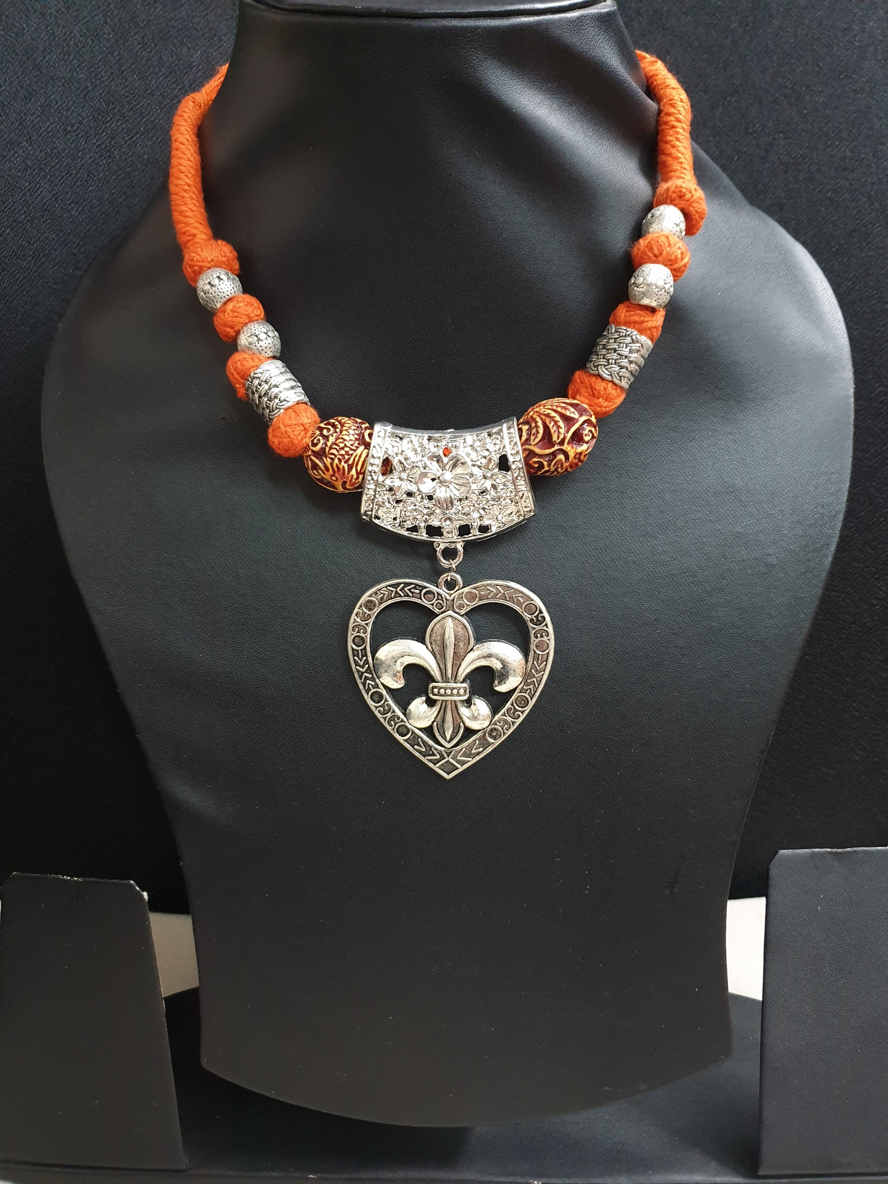 Oxidised Silver Fusion Orange Thread Necklace