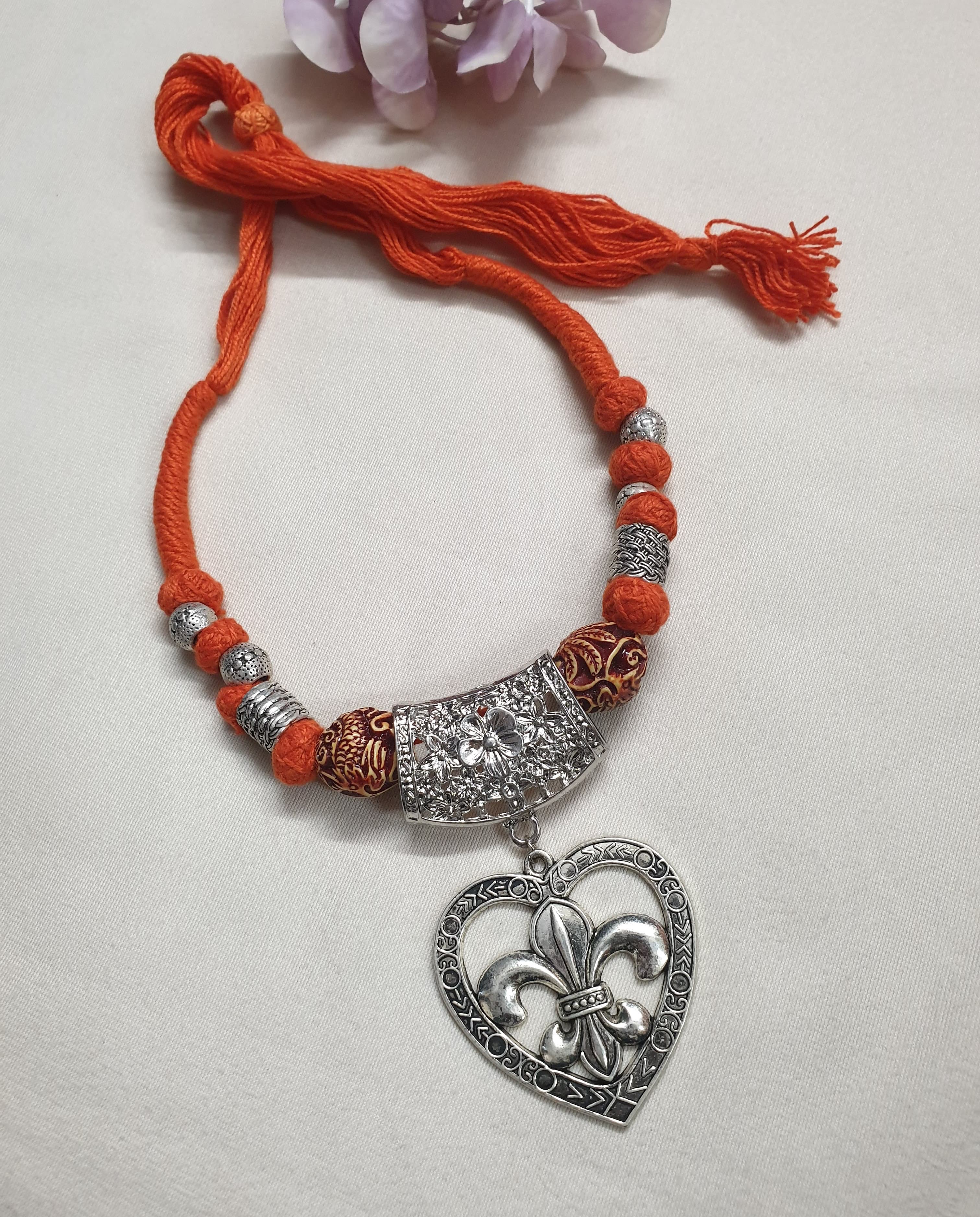 Oxidised Silver Fusion Orange Thread Necklace