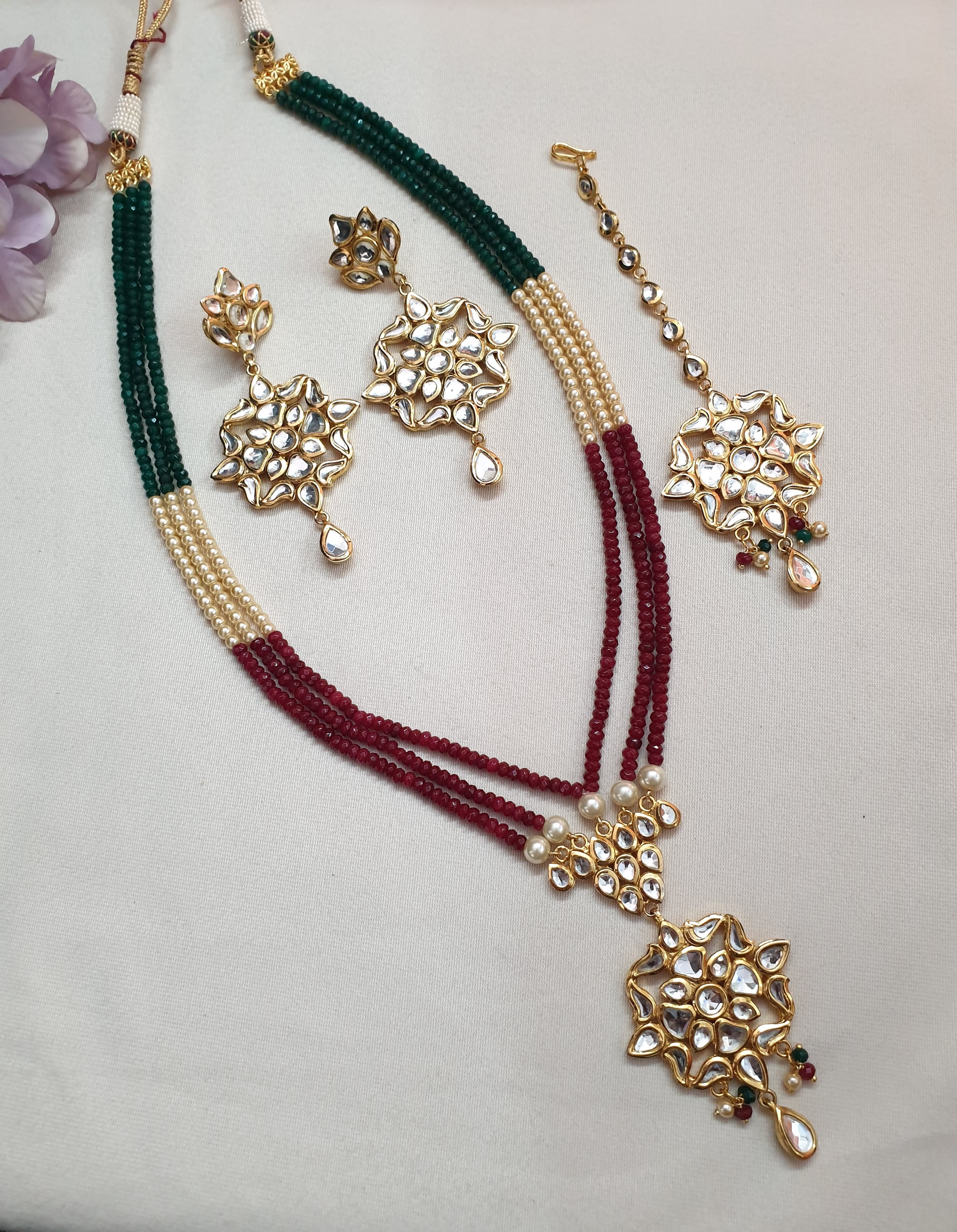 22k Gold Plated Kundan Set With Earrings and Maang Tikka