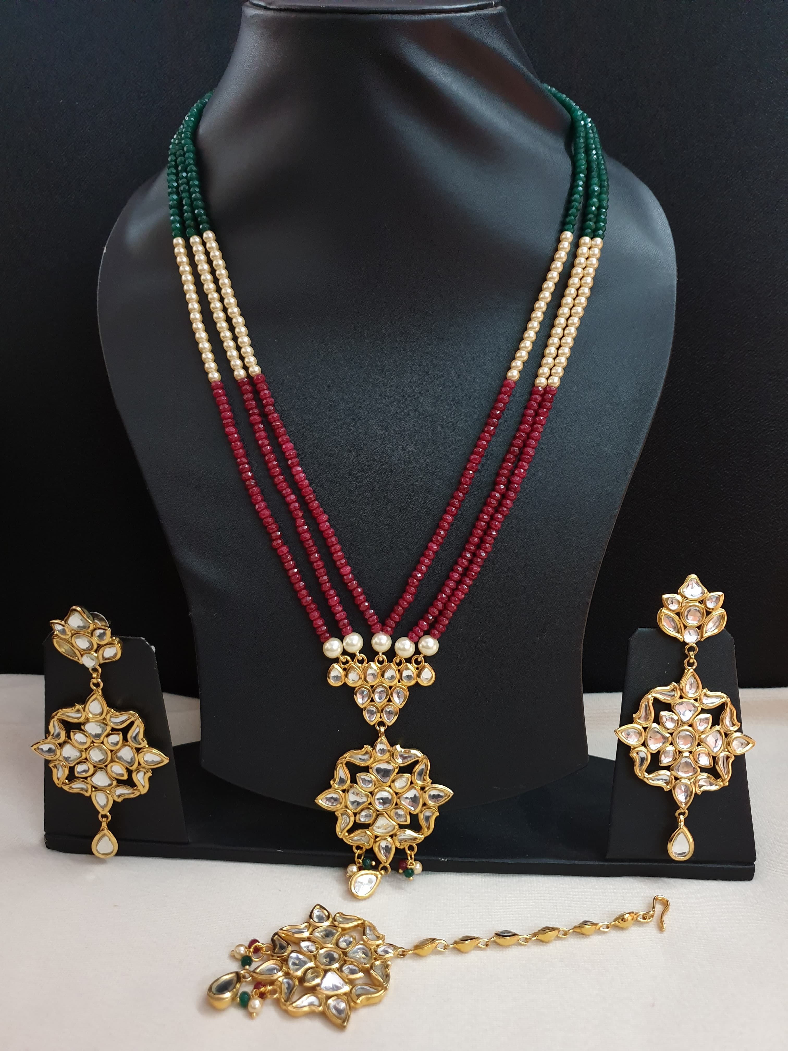 22k Gold Plated Kundan Set With Earrings and Maang Tikka