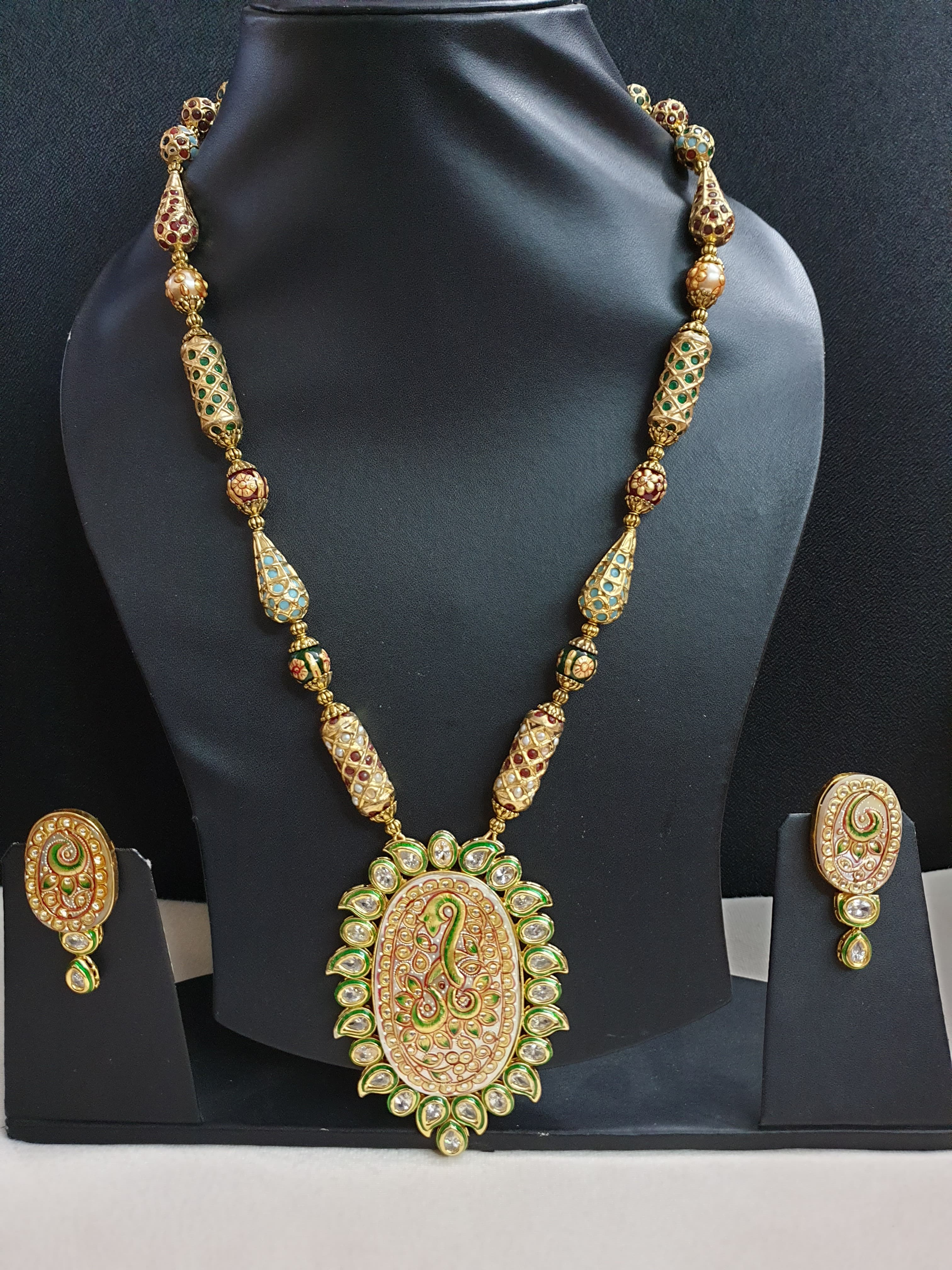 Tanjore Handpainted Jadau Pendant Set With Earrings