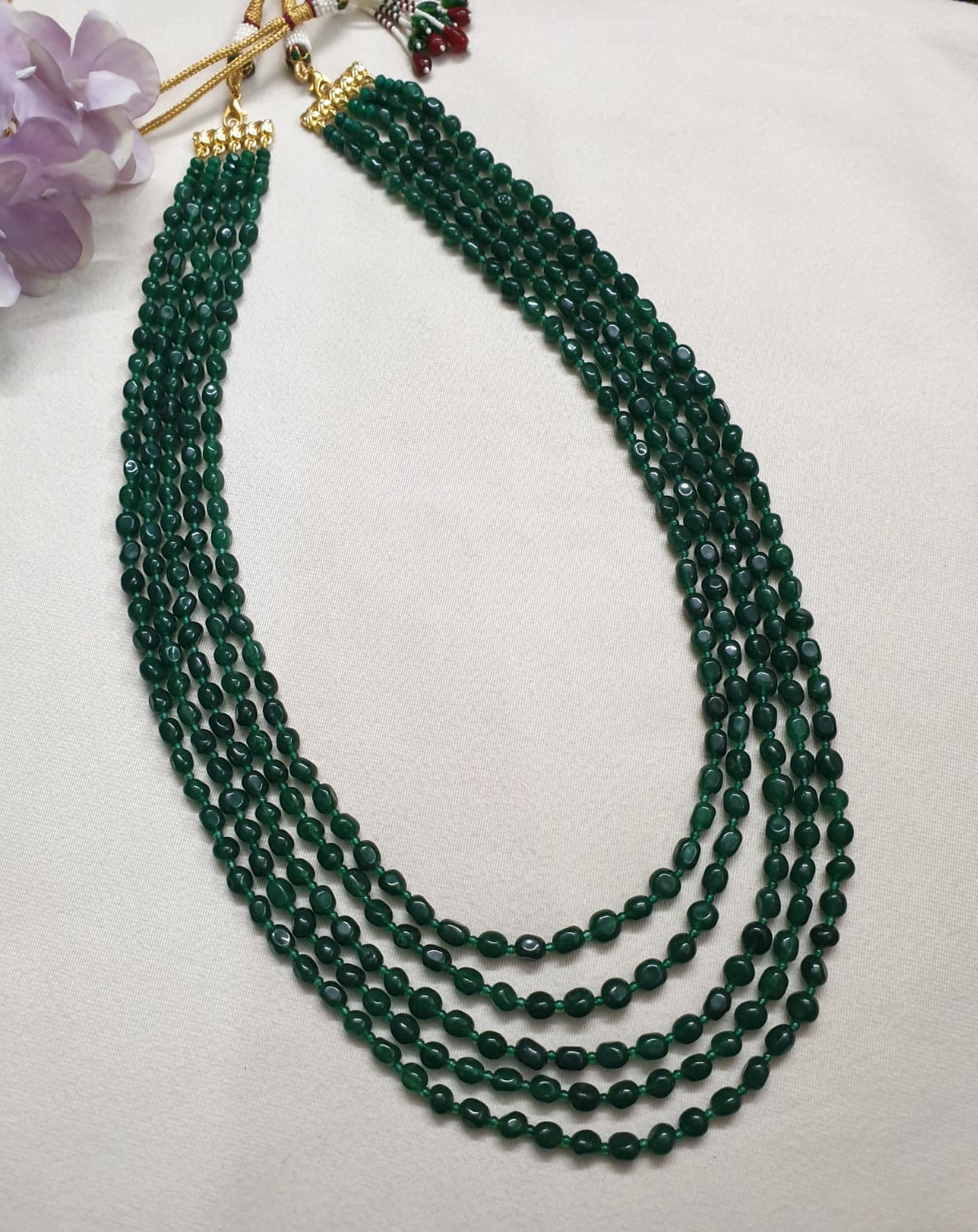 Dark Emerald Green Jade Quartz Beaded Necklace