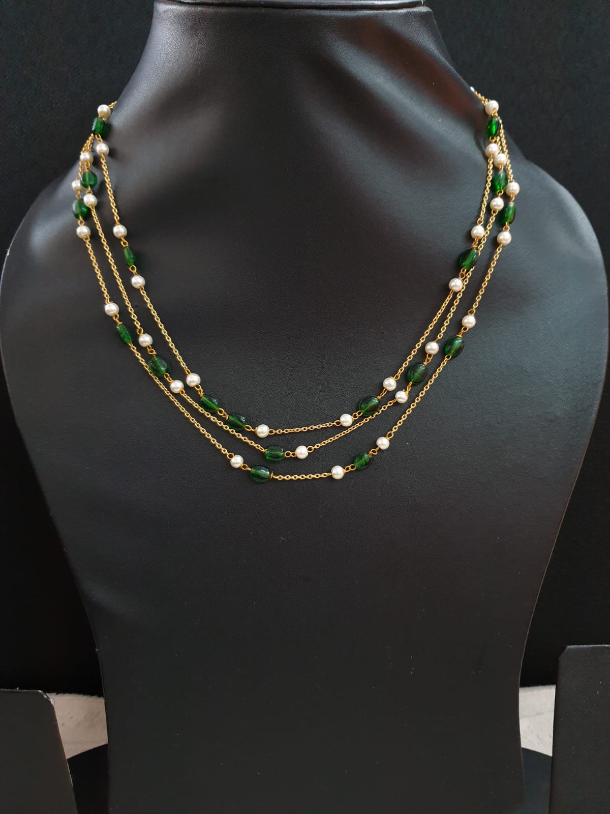 Green Beaded Small Pearl Chain Necklace