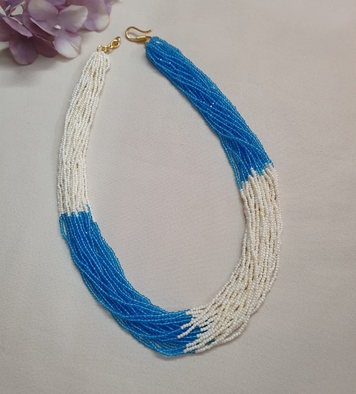 Blue and Offwhite Small Beaded Necklace