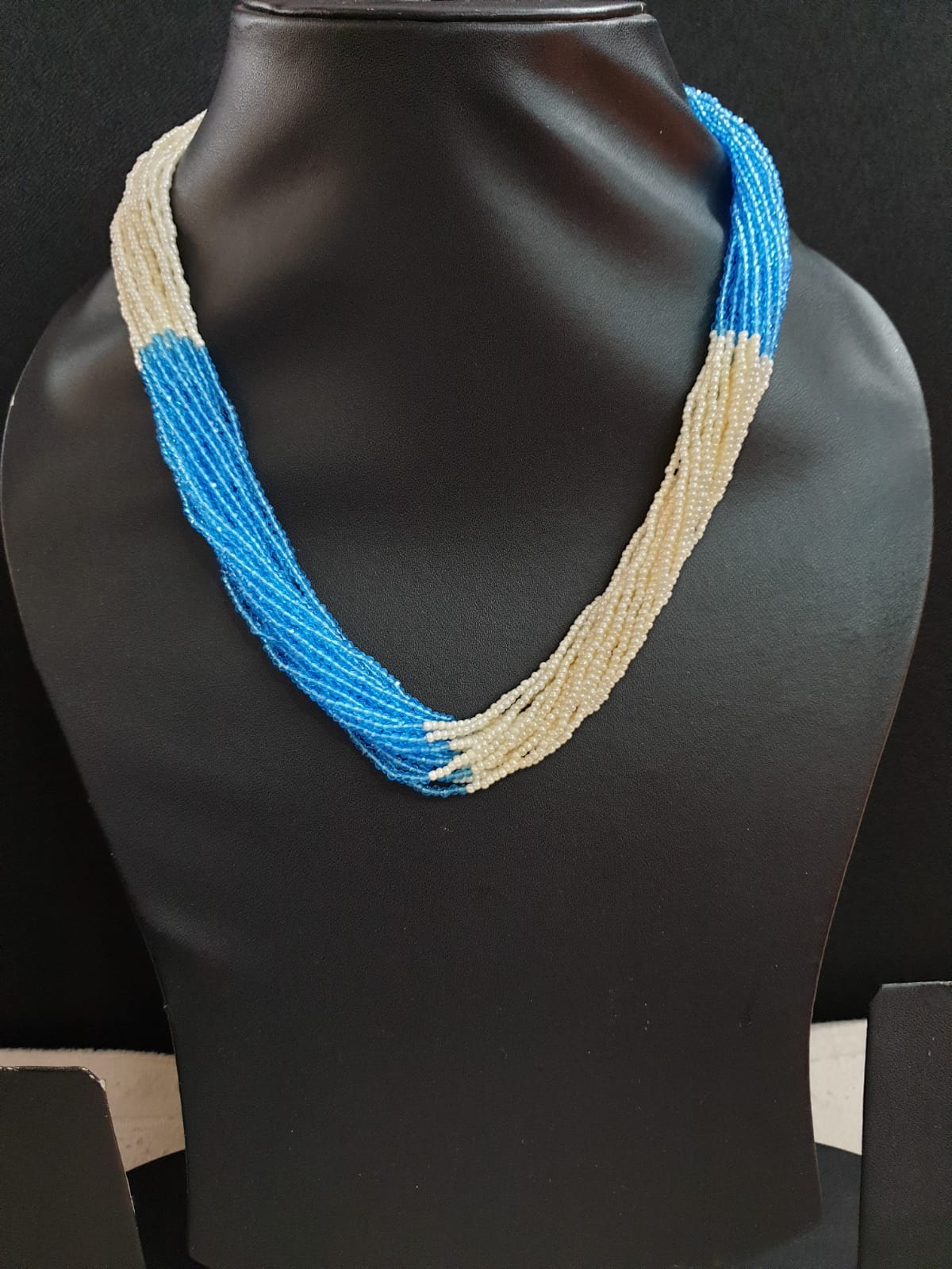 Blue and Offwhite Small Beaded Necklace