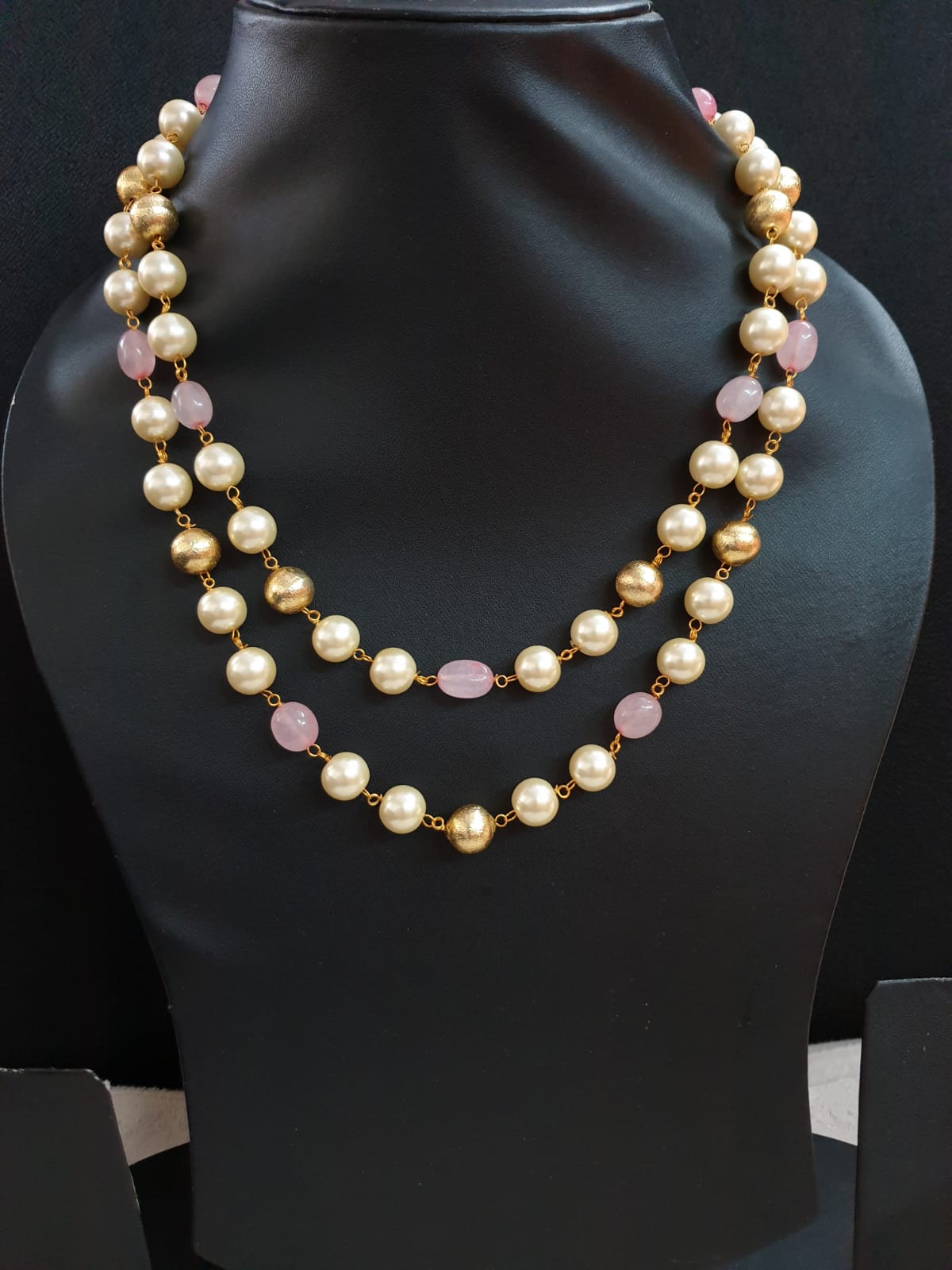 Pink Stone and Pearl Beaded Necklace