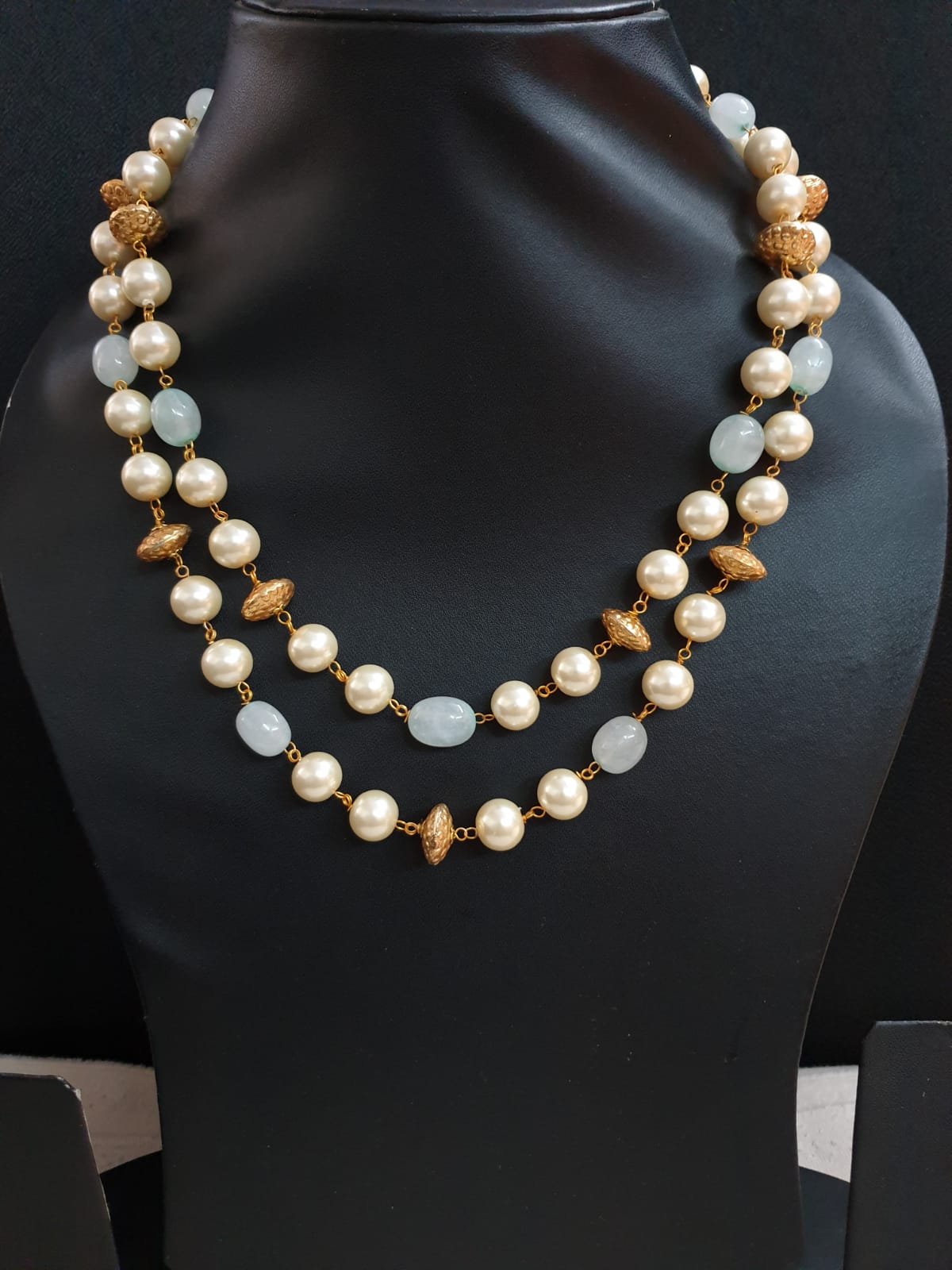 Light Blue Stone and Pearl Beaded Necklace