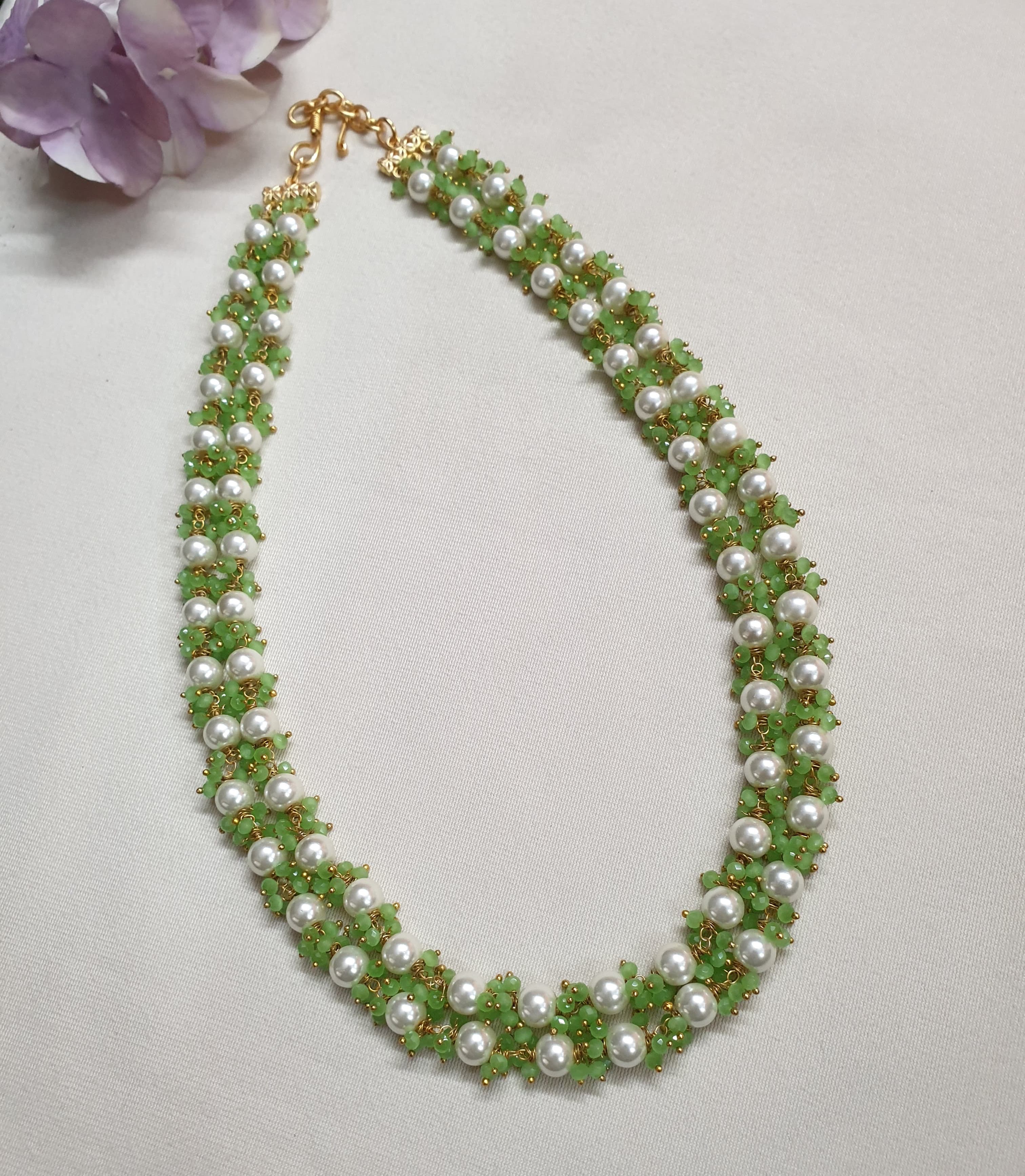 Pearl and Green Beaded Necklace